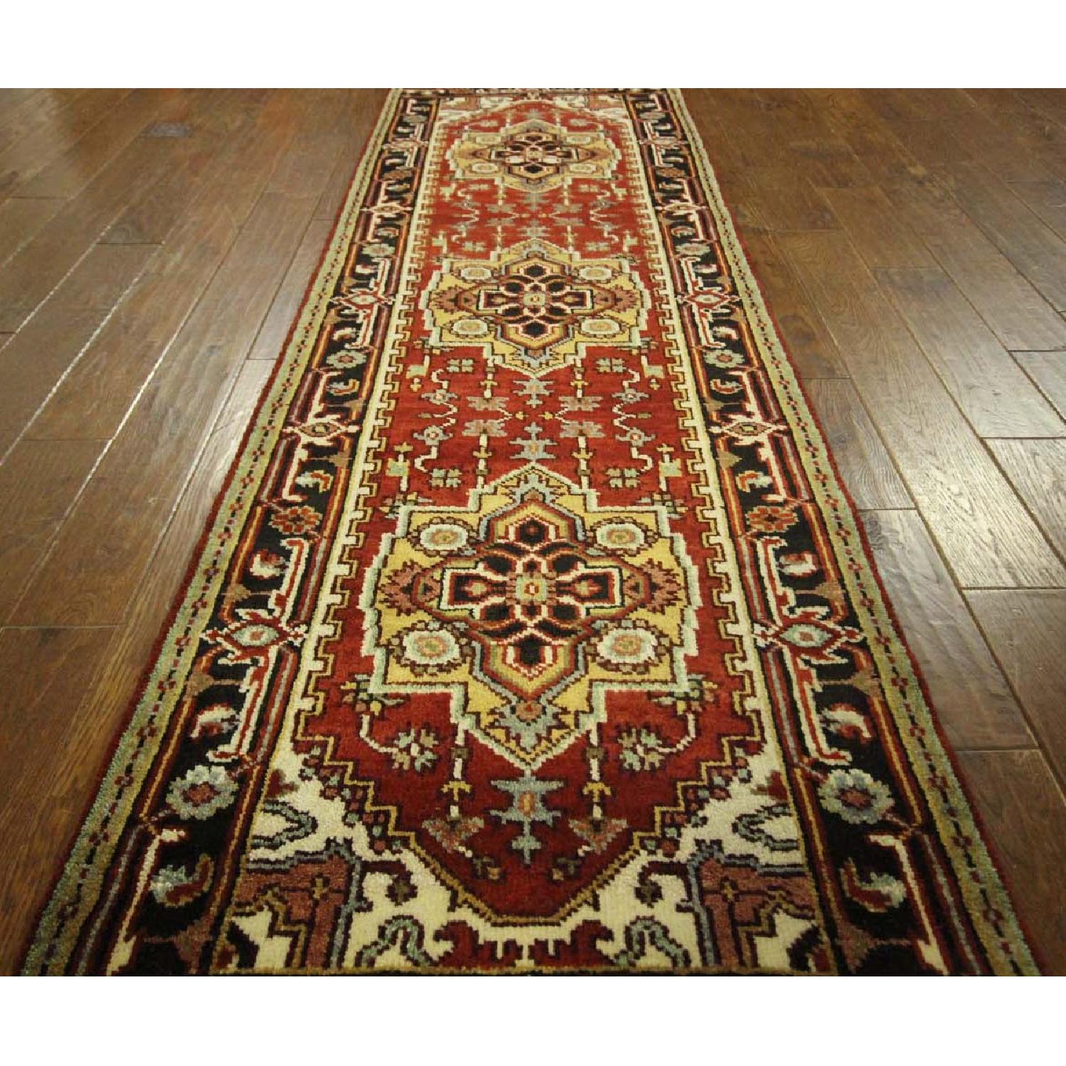 Red & Black Heriz Serapi Runner Floral Hand Knotted Wool Area Rug H8036 - image-3
