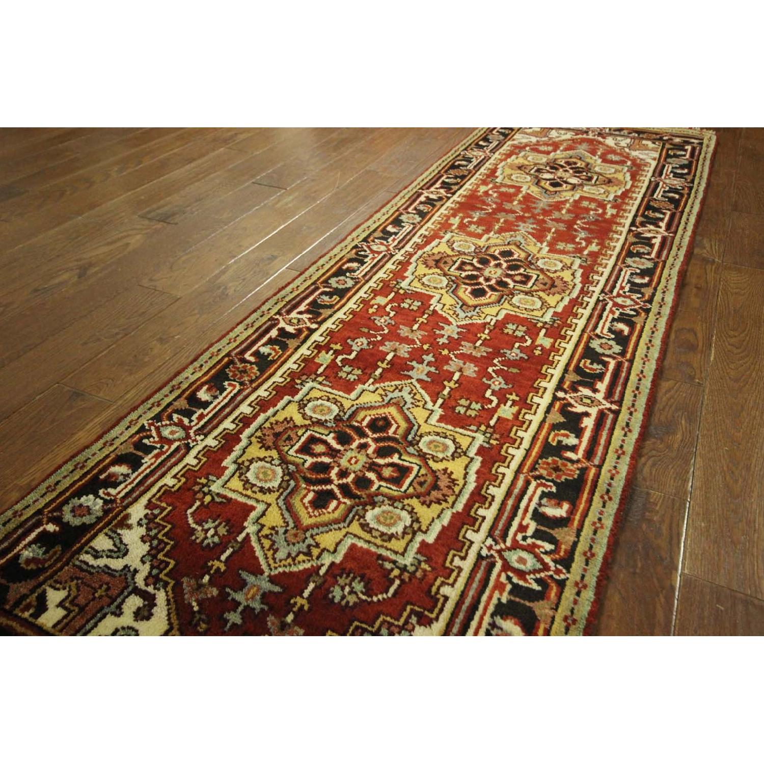 Red & Black Heriz Serapi Runner Floral Hand Knotted Wool Area Rug H8036 - image-4