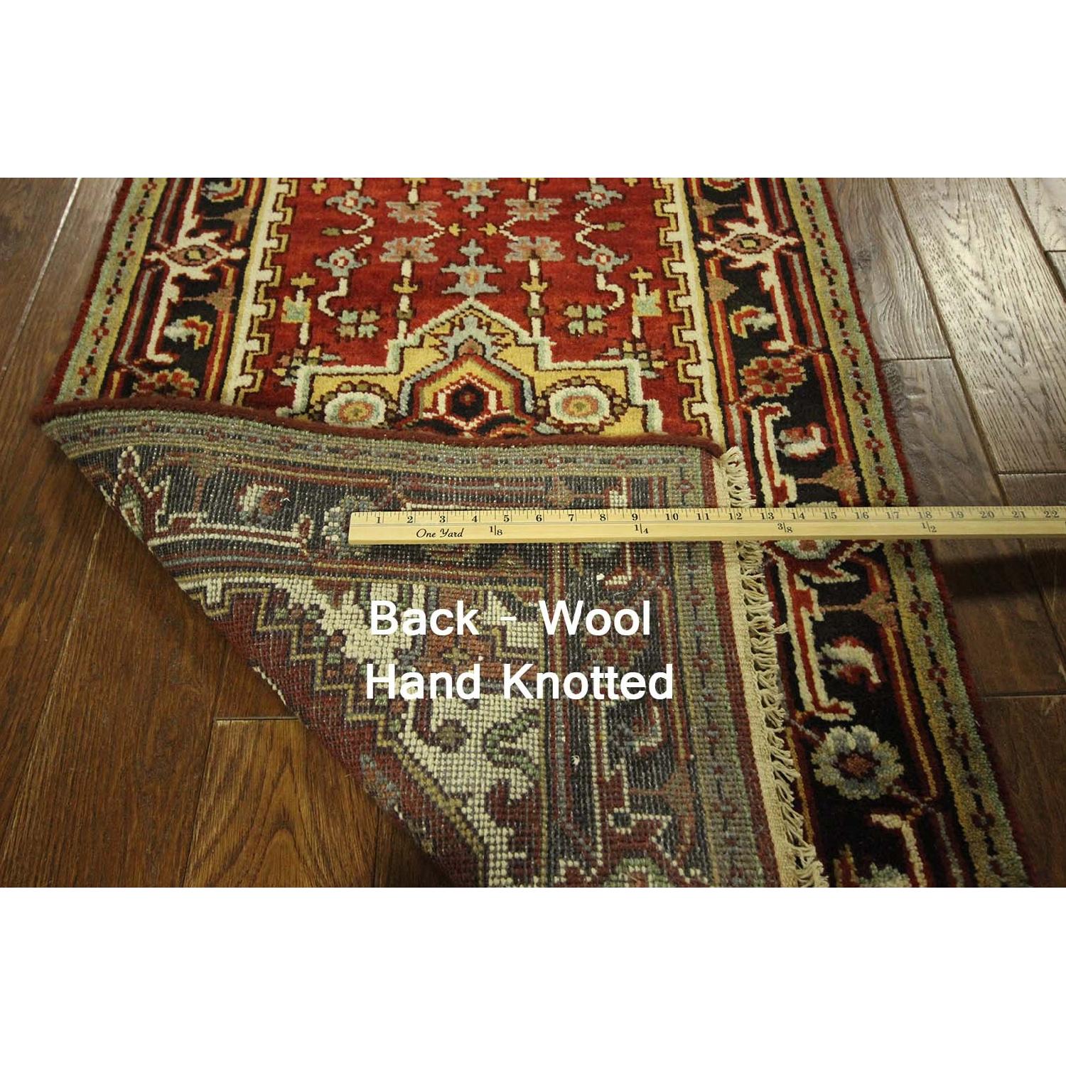 Red & Black Heriz Serapi Runner Floral Hand Knotted Wool Area Rug H8036 - image-5