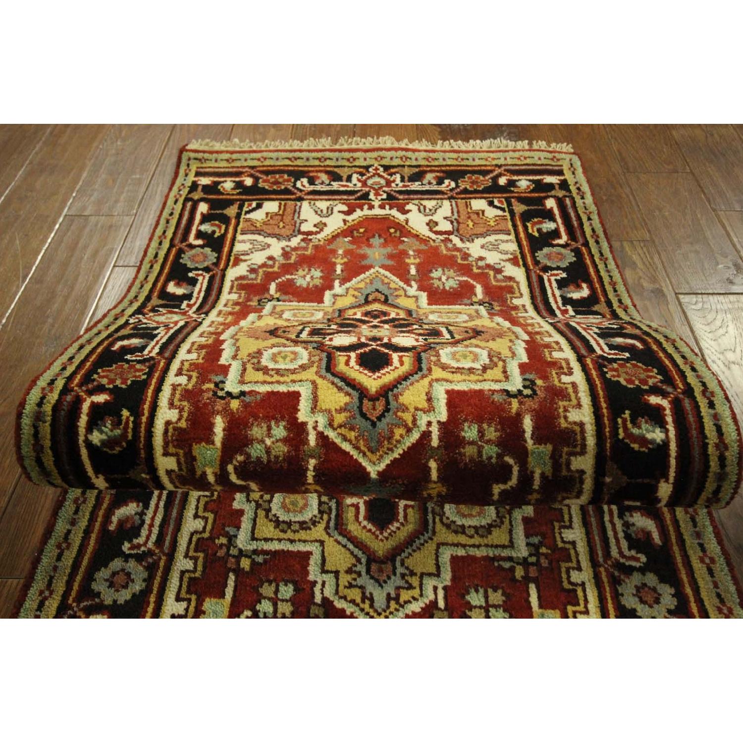 Red & Black Heriz Serapi Runner Floral Hand Knotted Wool Area Rug H8036 - image-6