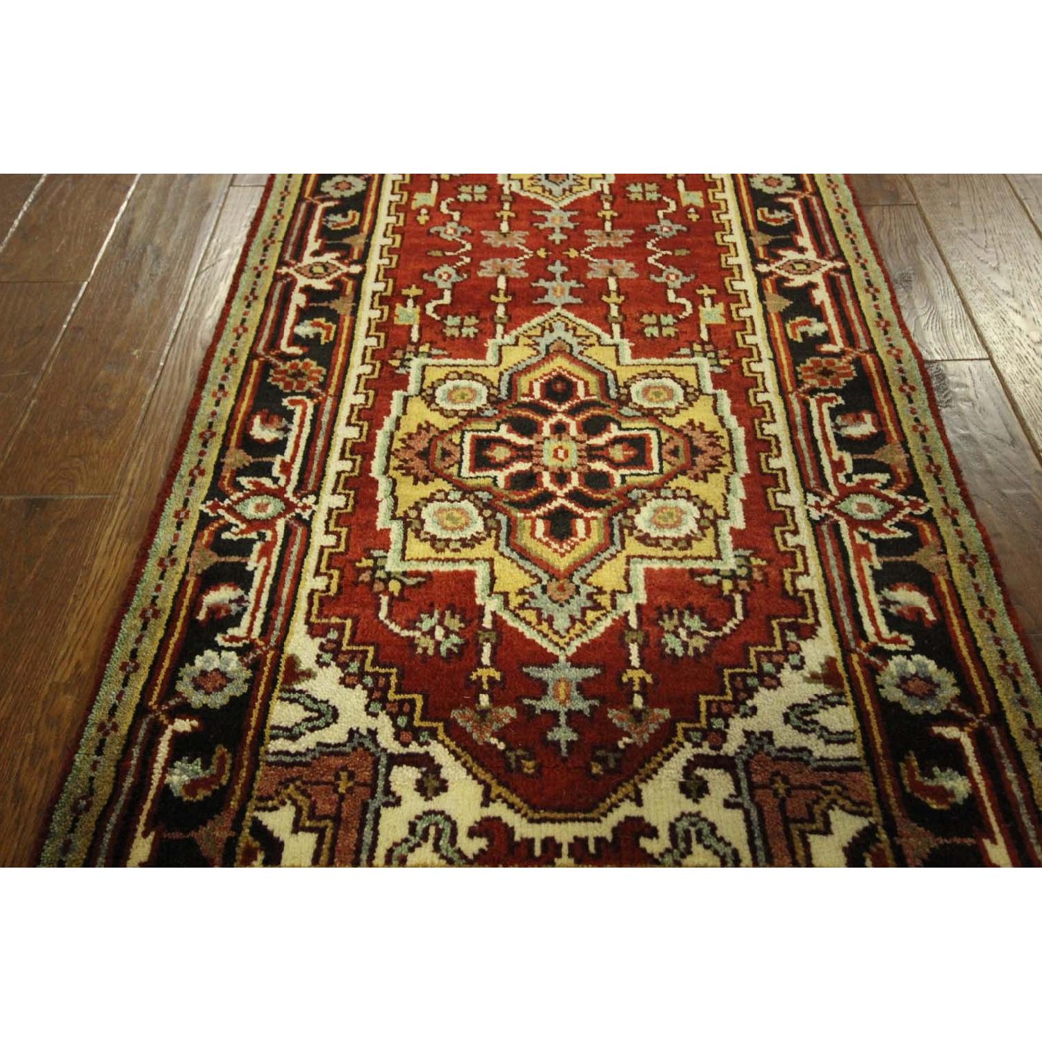 Red & Black Heriz Serapi Runner Floral Hand Knotted Wool Area Rug H8036 - image-7