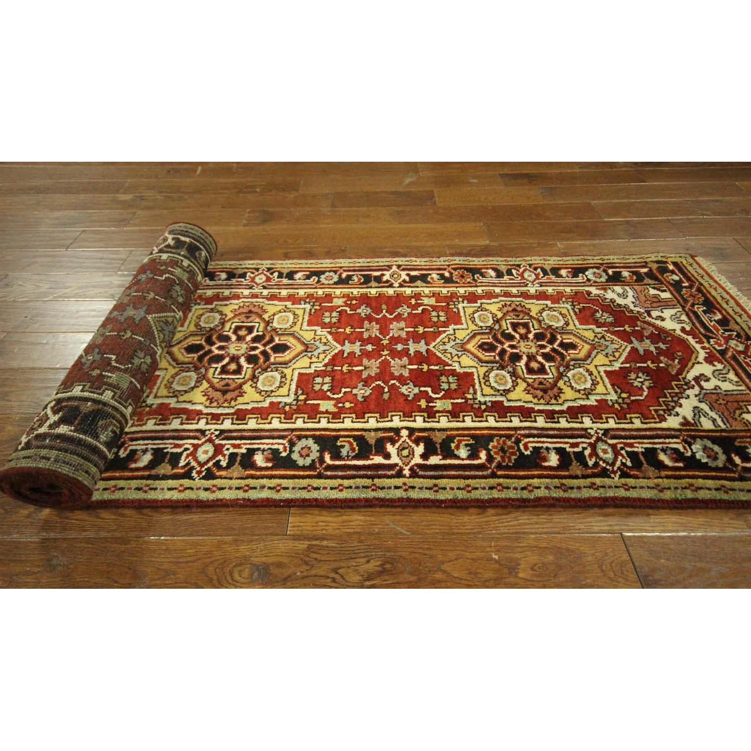 Red & Black Heriz Serapi Runner Floral Hand Knotted Wool Area Rug H8036 - image-8