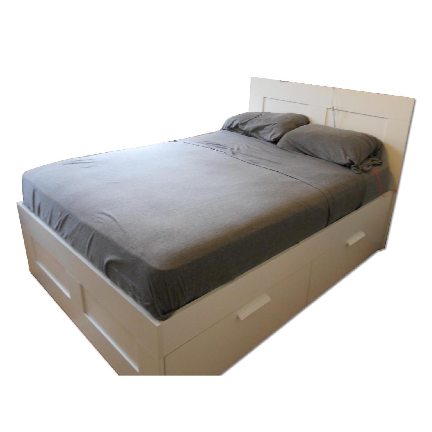 Ikea Brimnes Full Size Bed Frame w/ Storage Headboard - image-0