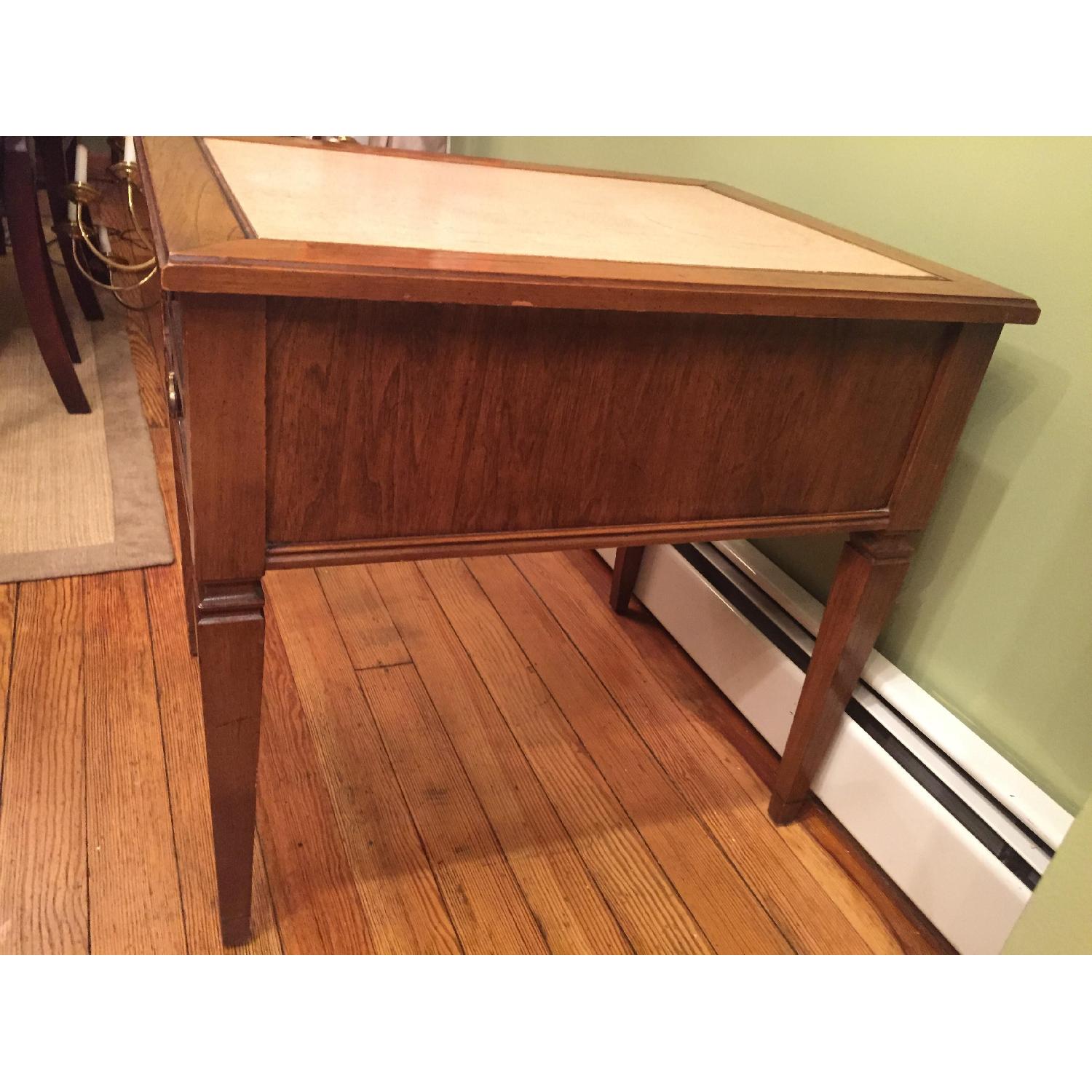 Antique Walnut Granite Top Side Table w/ Drawer AptDeco