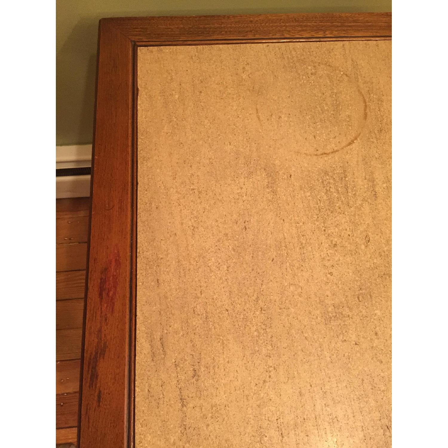 Antique Walnut Granite Top Side Table w/ Drawer - image-4