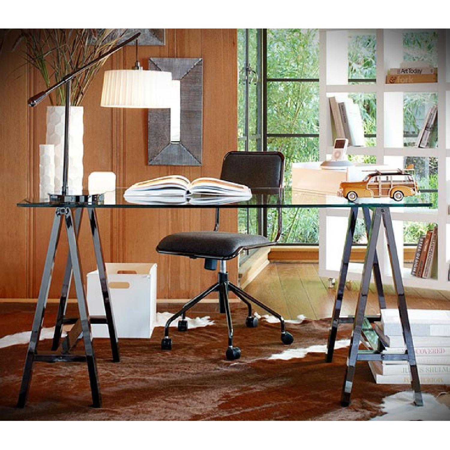 West Elm Sawhorse Glass Top Desk AptDeco