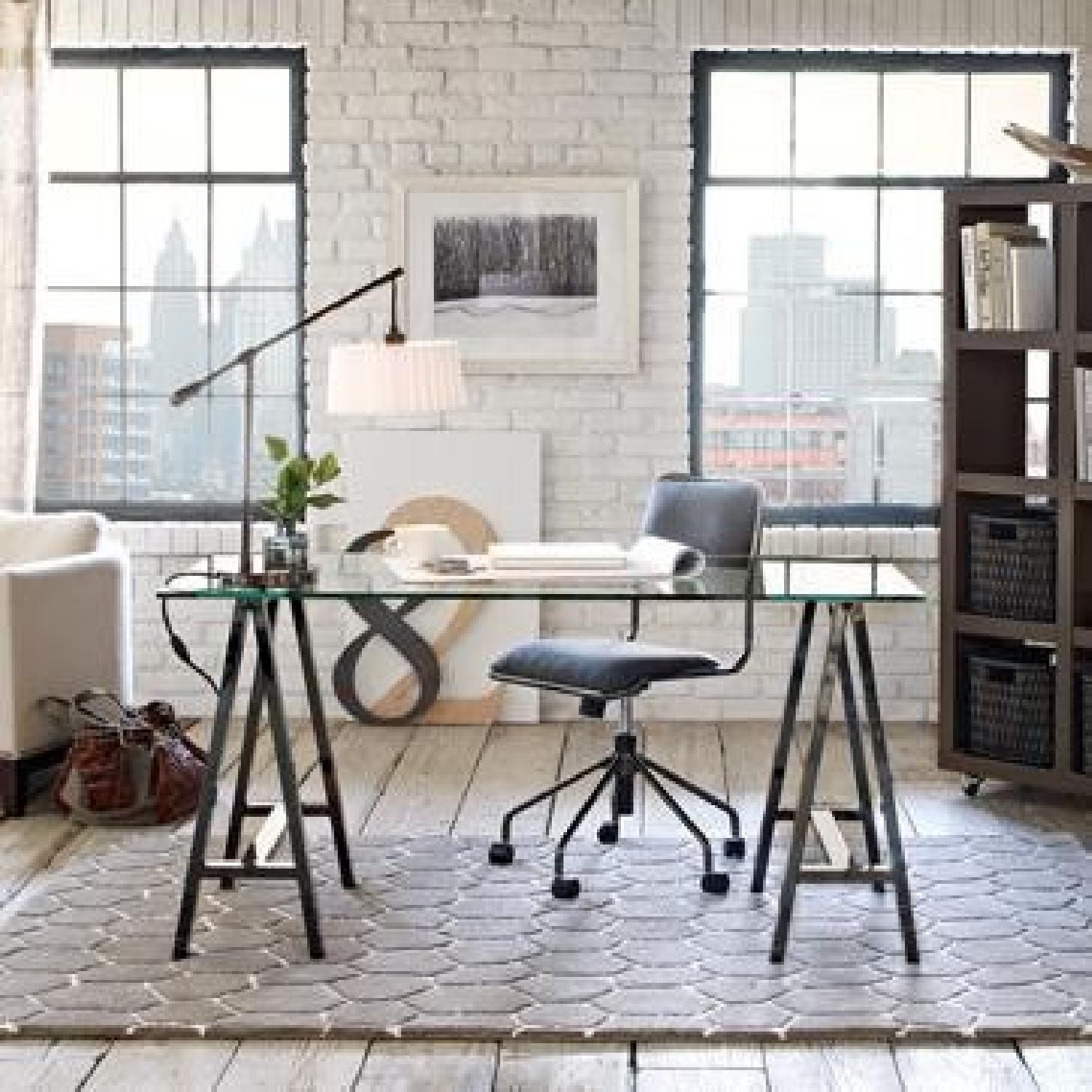 West Elm Sawhorse Glass Top Desk - image-3