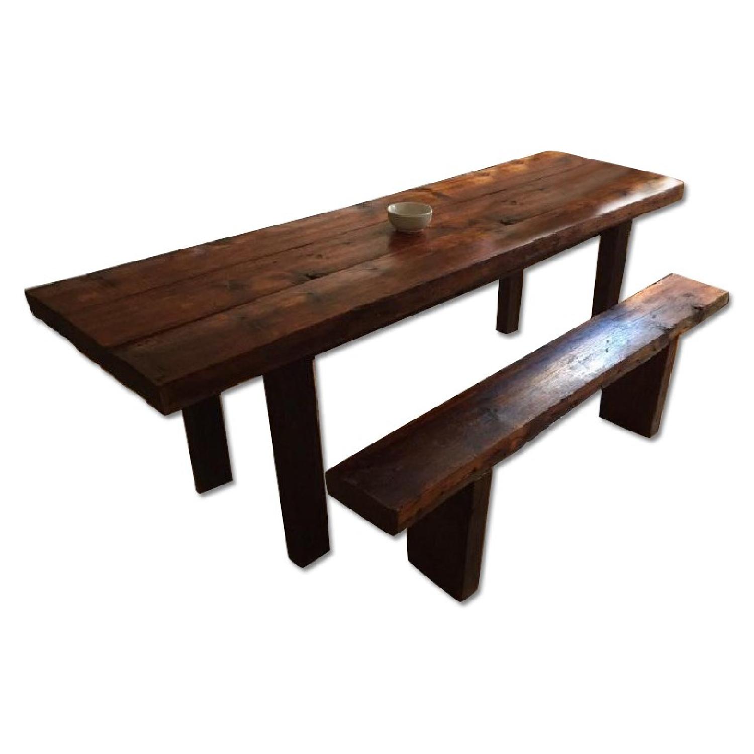 Table Brech Breukelen Tafel 1880s Reclaimed Beam Table w/ Matching Bench - AptDeco