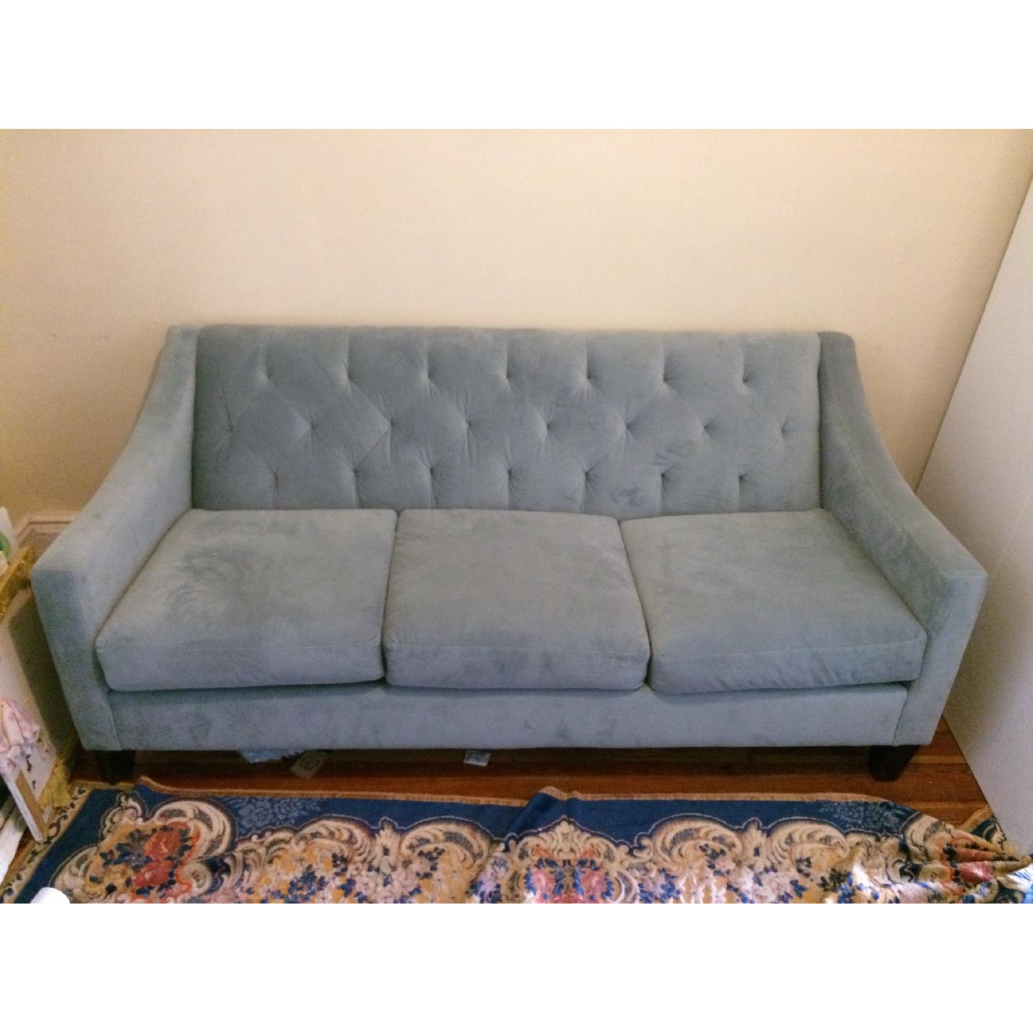 Macy's Blue Velvet Tufted Sofa - image-1