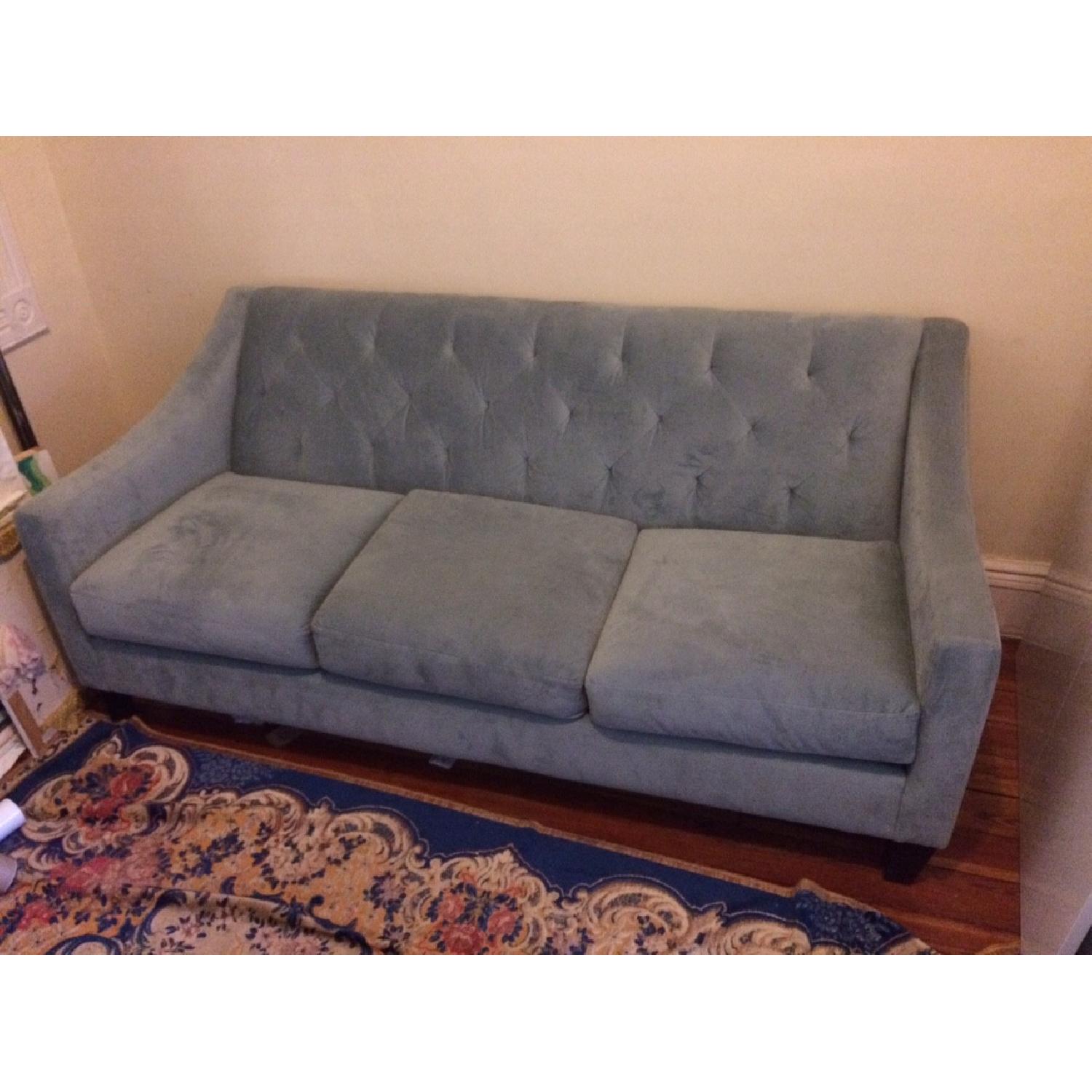 Macy's Blue Velvet Tufted Sofa - image-5