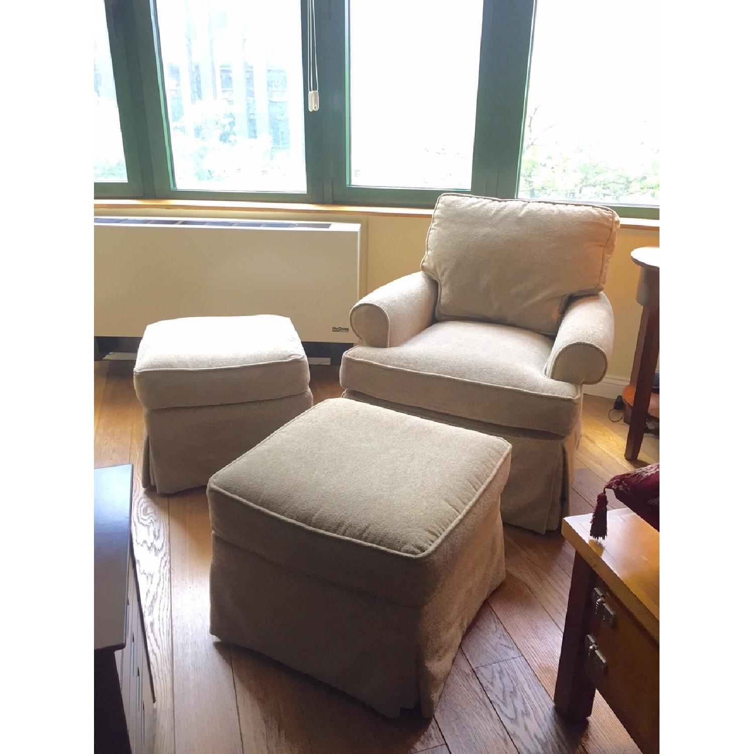 Crate & Barrel Swivel Arm Chair & 2 Ottomans - image-1