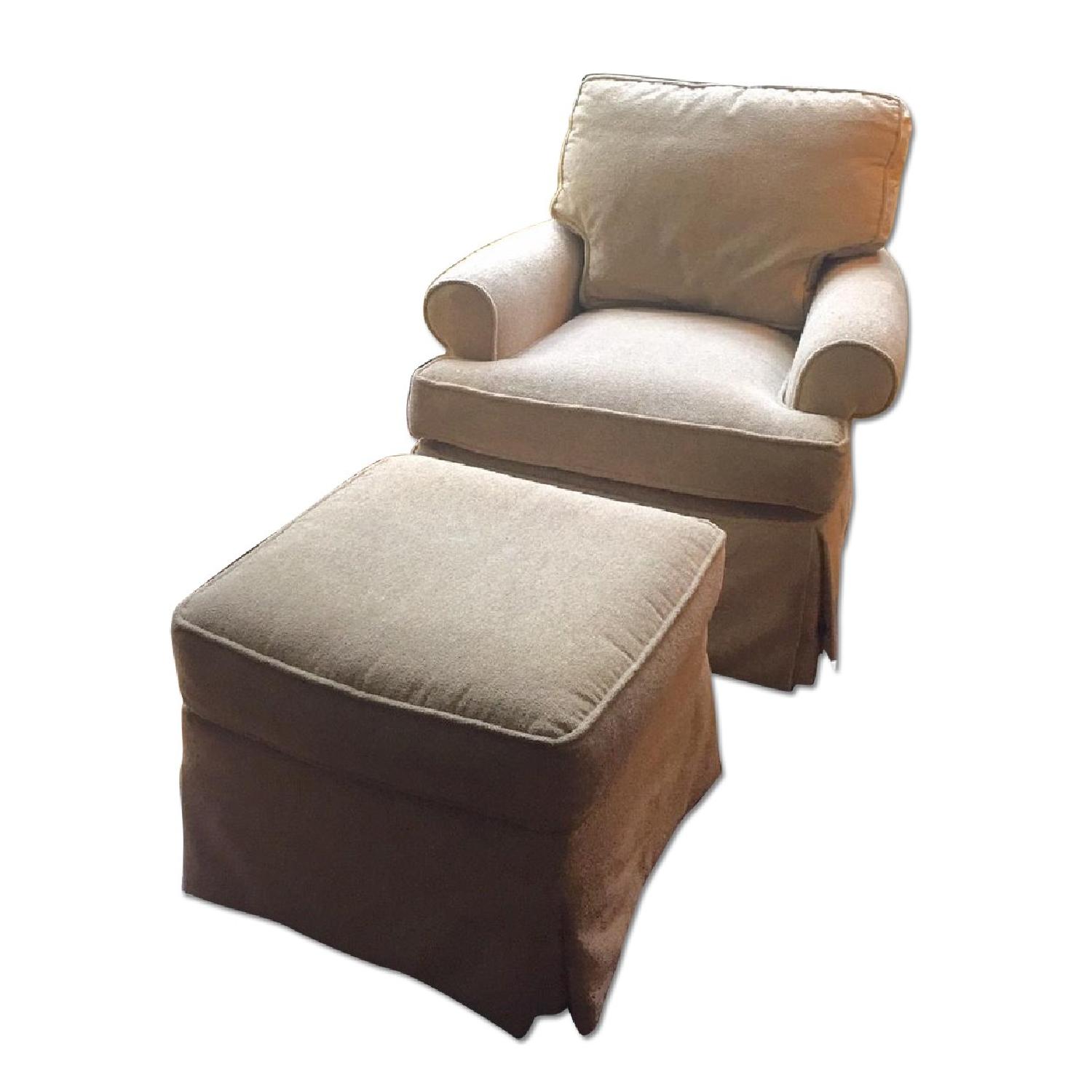 Crate & Barrel Swivel Arm Chair & 2 Ottomans - image-0