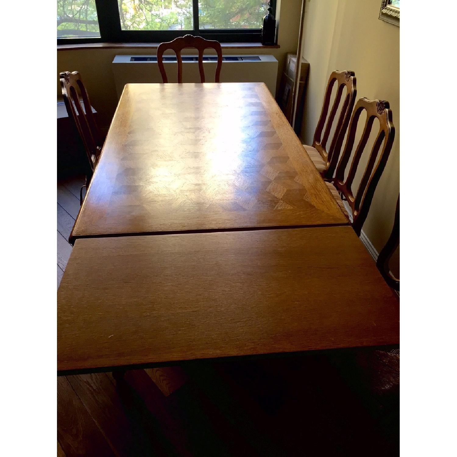 French Antique Expanding Dining Table w/ 6 Chairs AptDeco
