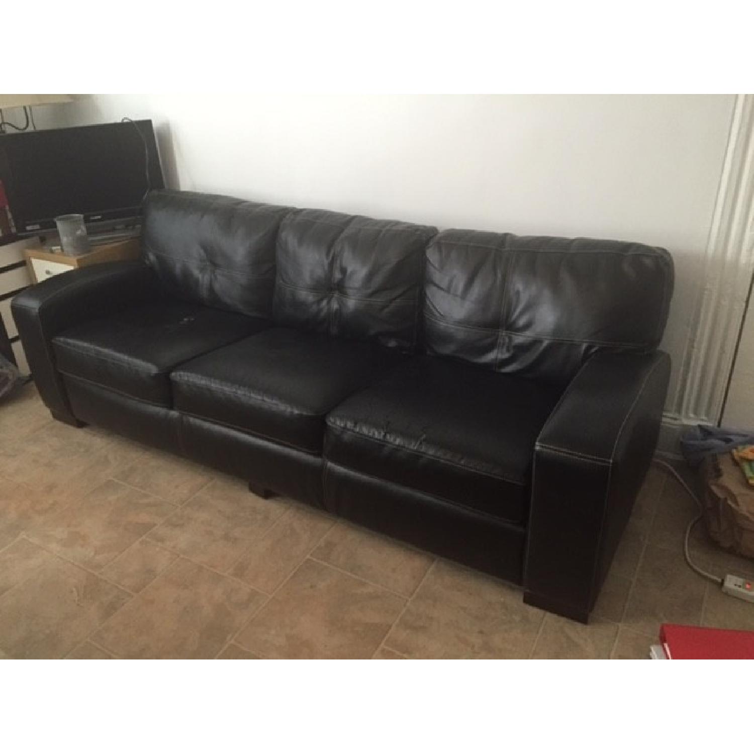 Black Faux Leather Sofa - image-1