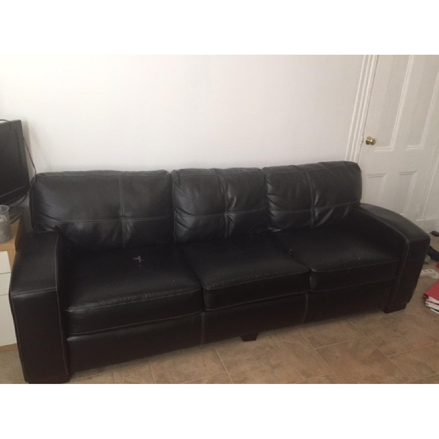 Black Faux Leather Sofa - image-2