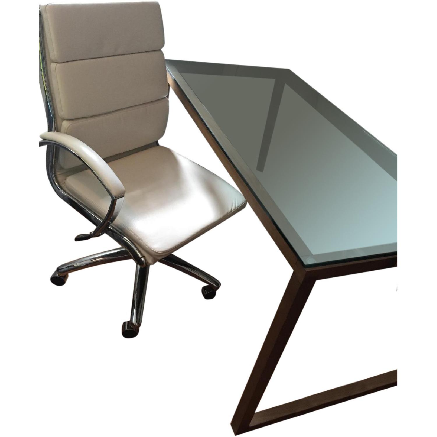 Crate & Barrel Anderson Desk w/ White Faux Leather Desk Chair AptDeco