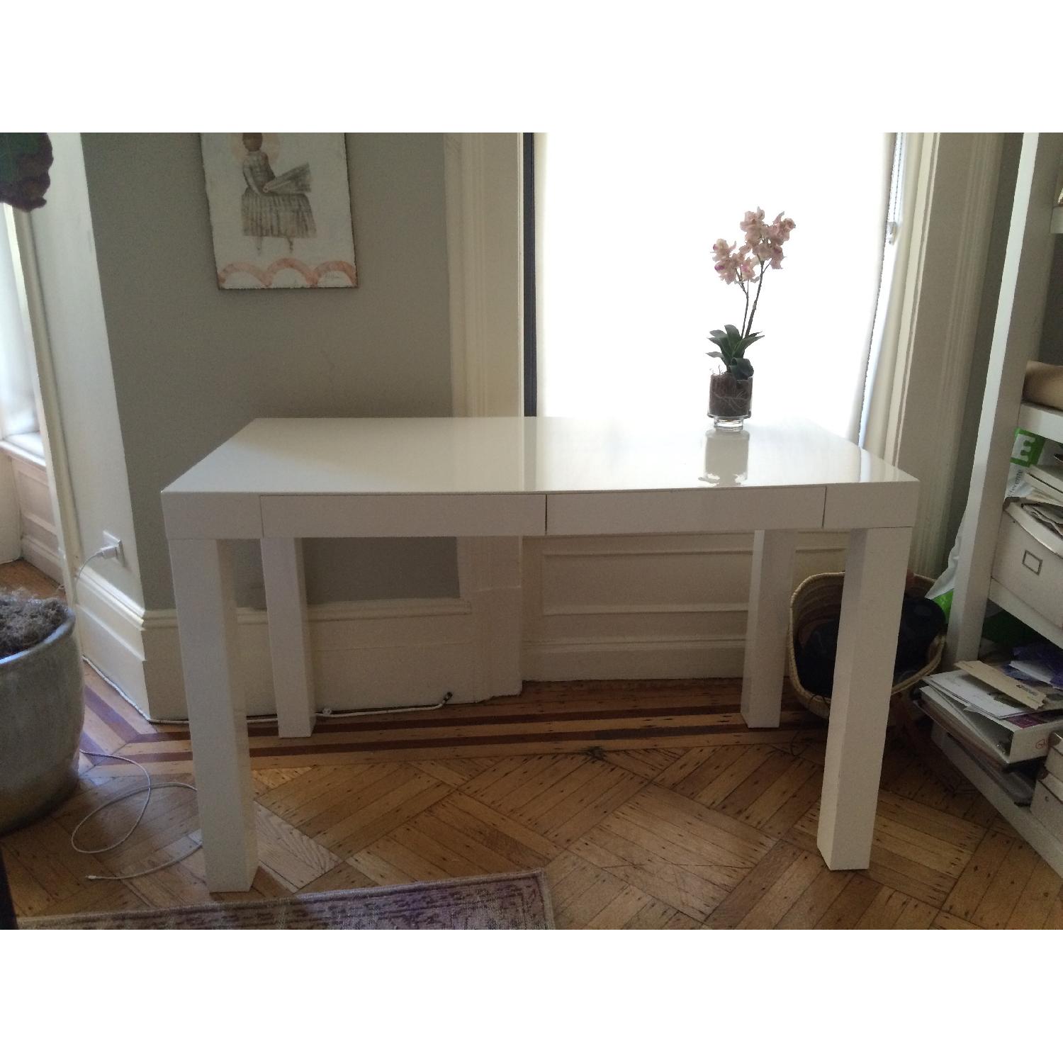 West Elm Parson White Lacquer Desk w/ Drawers - image-1