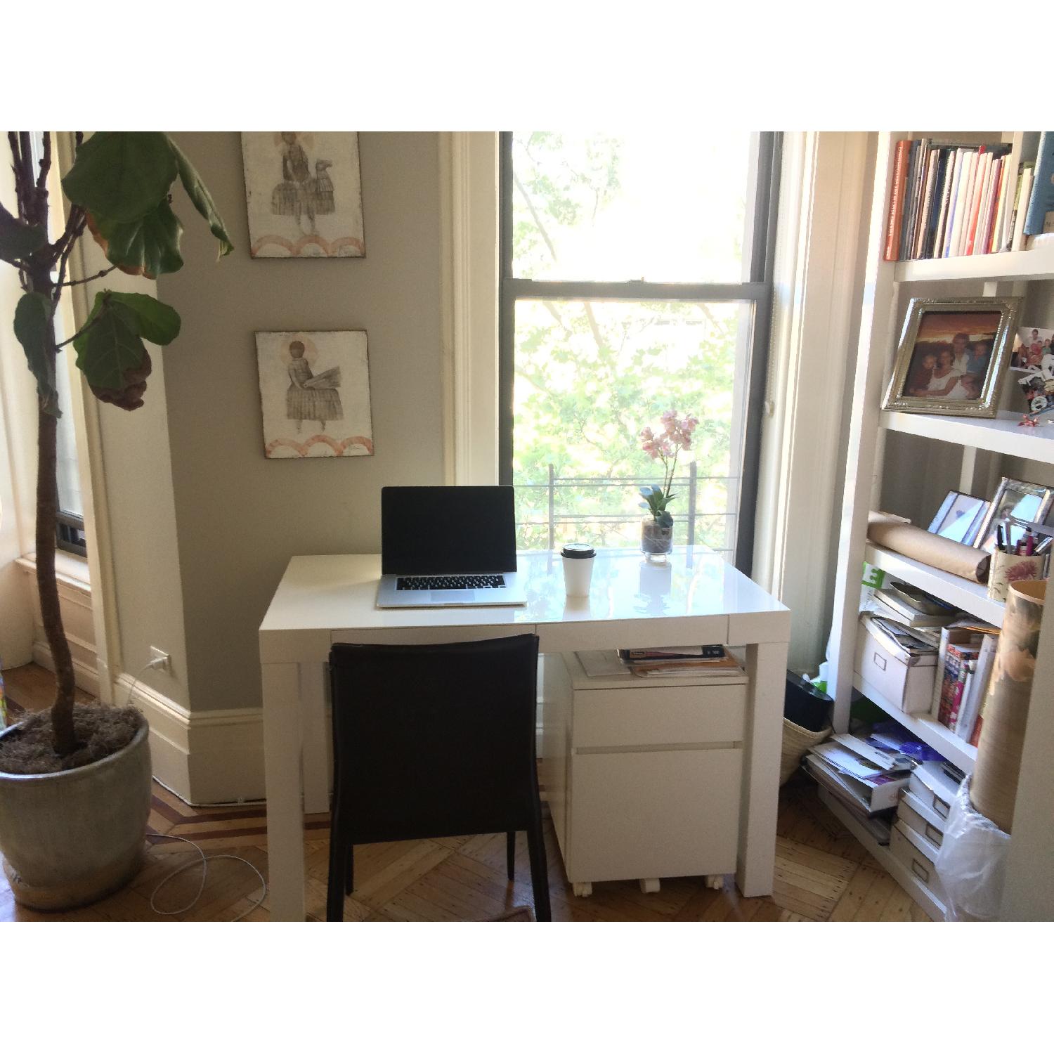 West Elm Parson White Lacquer Desk w/ Drawers - image-2