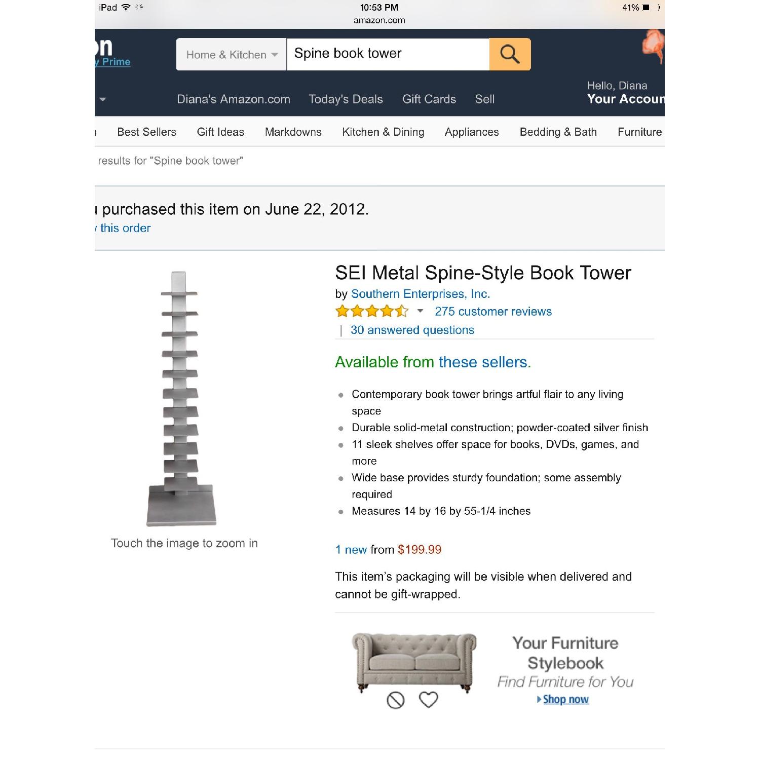 SEI Metal Spine Bookshelf/Book Tower - image-3