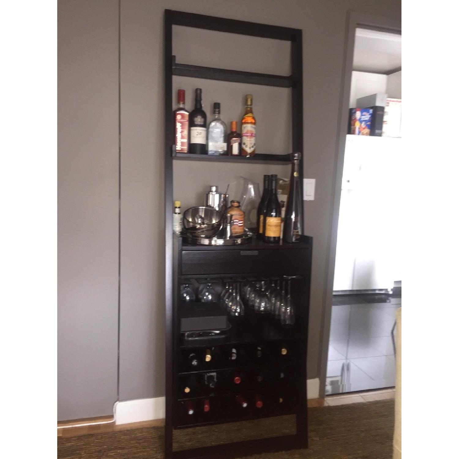 Crate & Barrel Sloane Java Leaning Wine Bar + Leaning Shelf - image-1