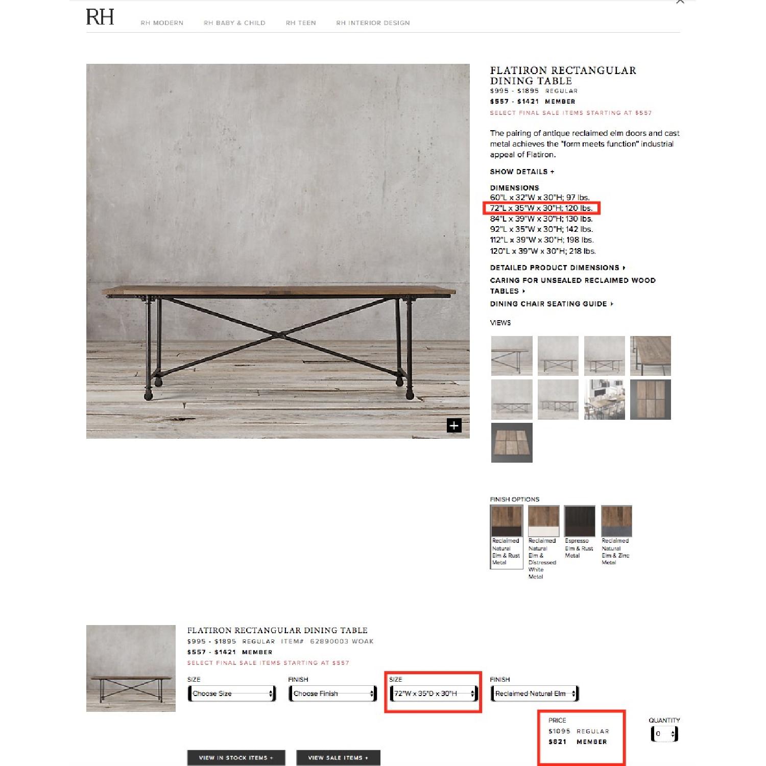 Restoration Hardware Flatiron Rectangular Dining Table - image-6