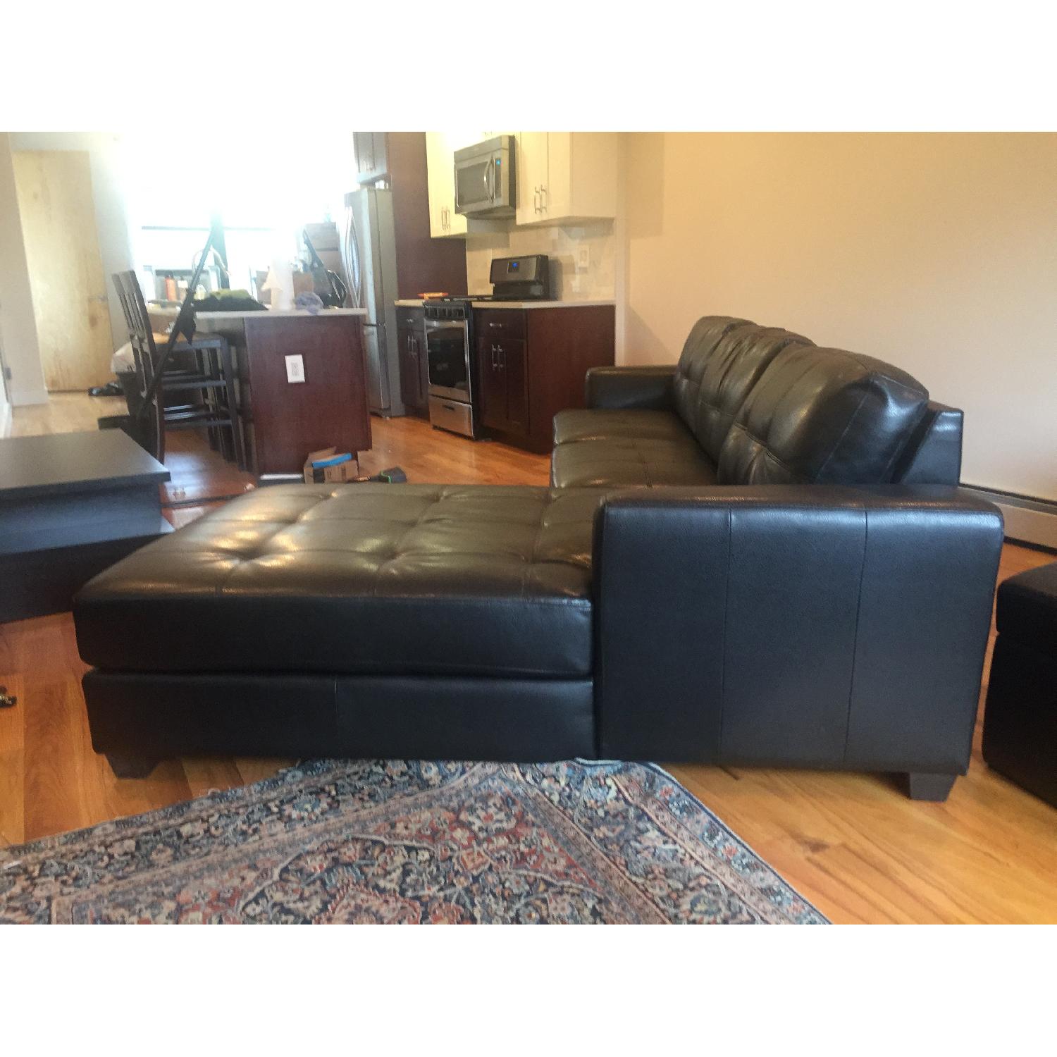 Baxton Studio Black Leather Sectional Sofa - image-2