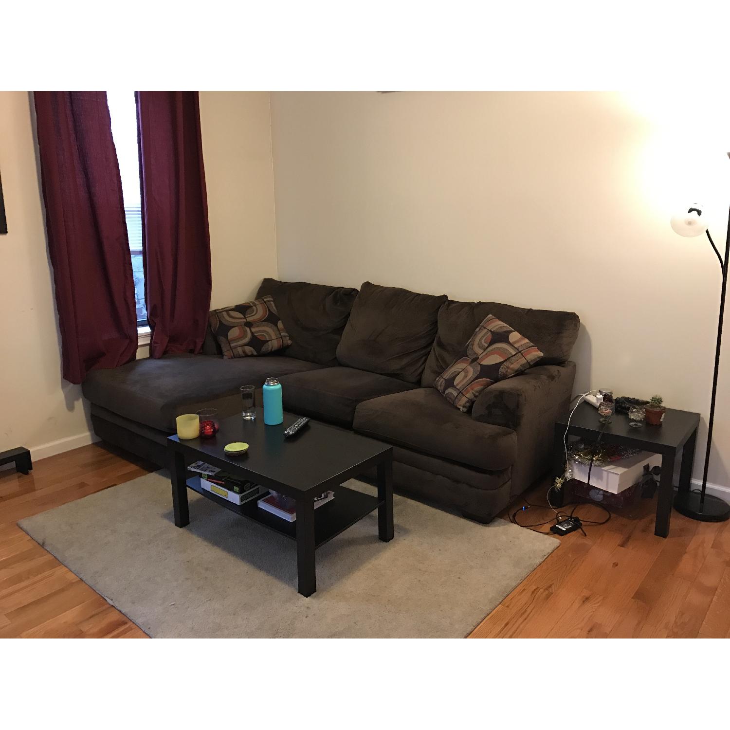 Bob's Brown Suede Sectional w/ Chaise Lounge - image-3