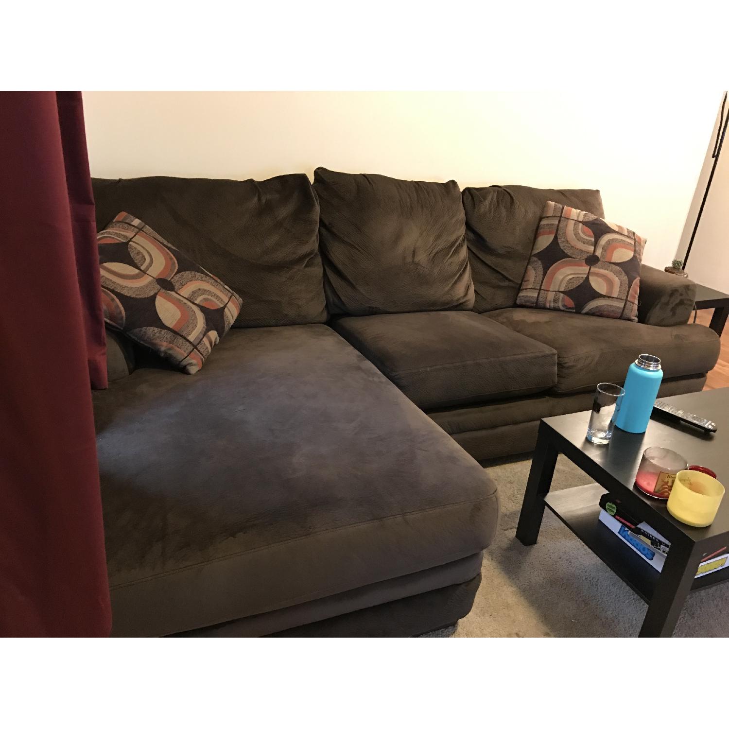 Bob's Brown Suede Sectional w/ Chaise Lounge - image-4