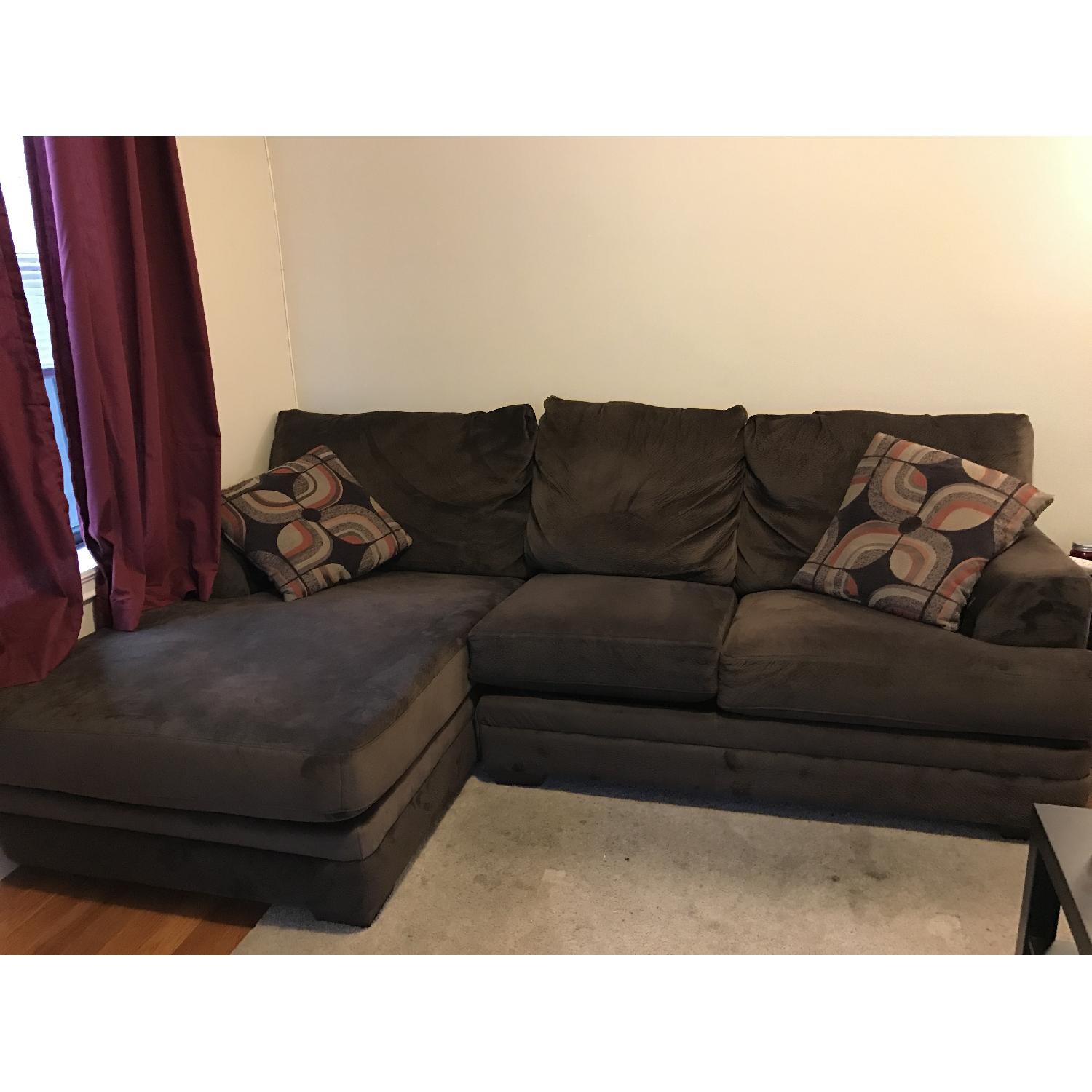 Bob's Brown Suede Sectional w/ Chaise Lounge - image-5