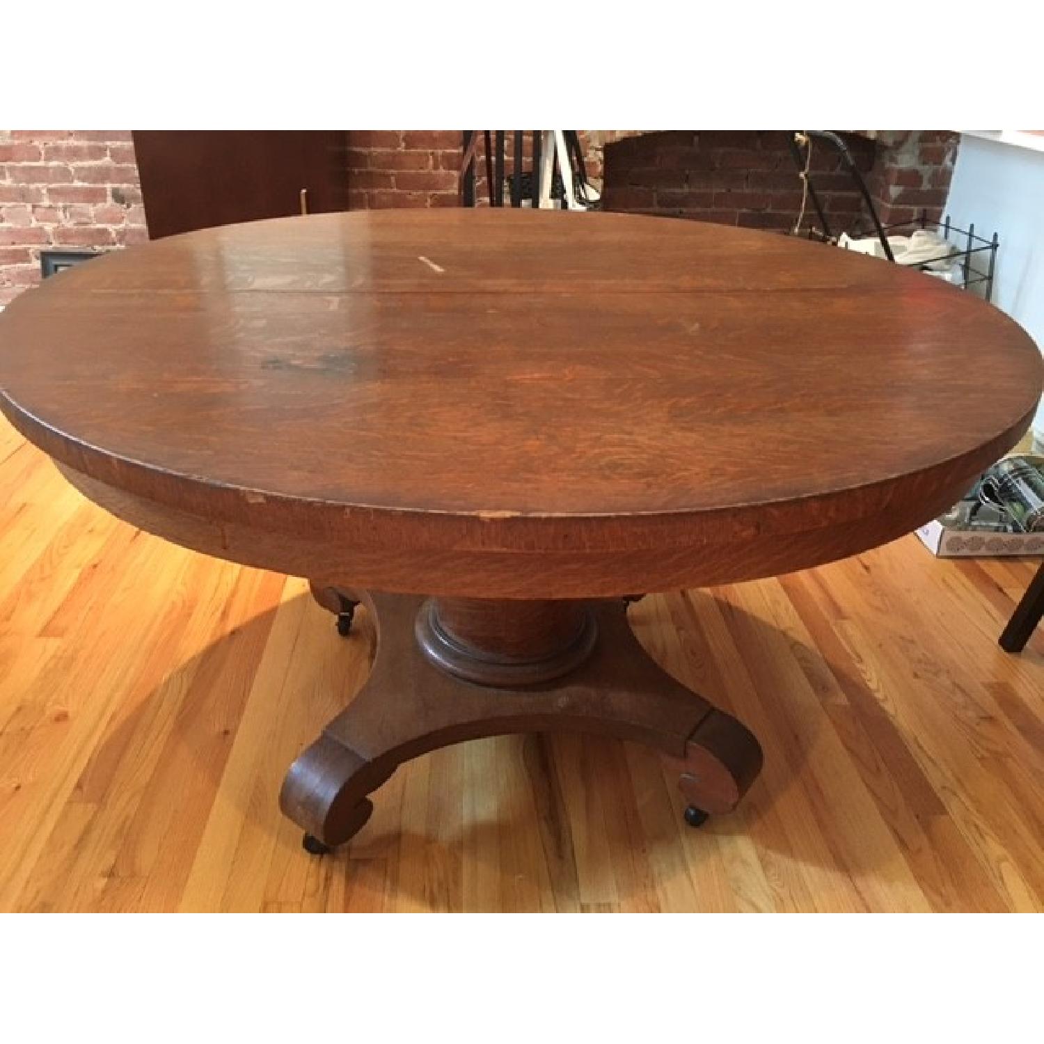Antique Tiger Oak Pedestal Table - image-2