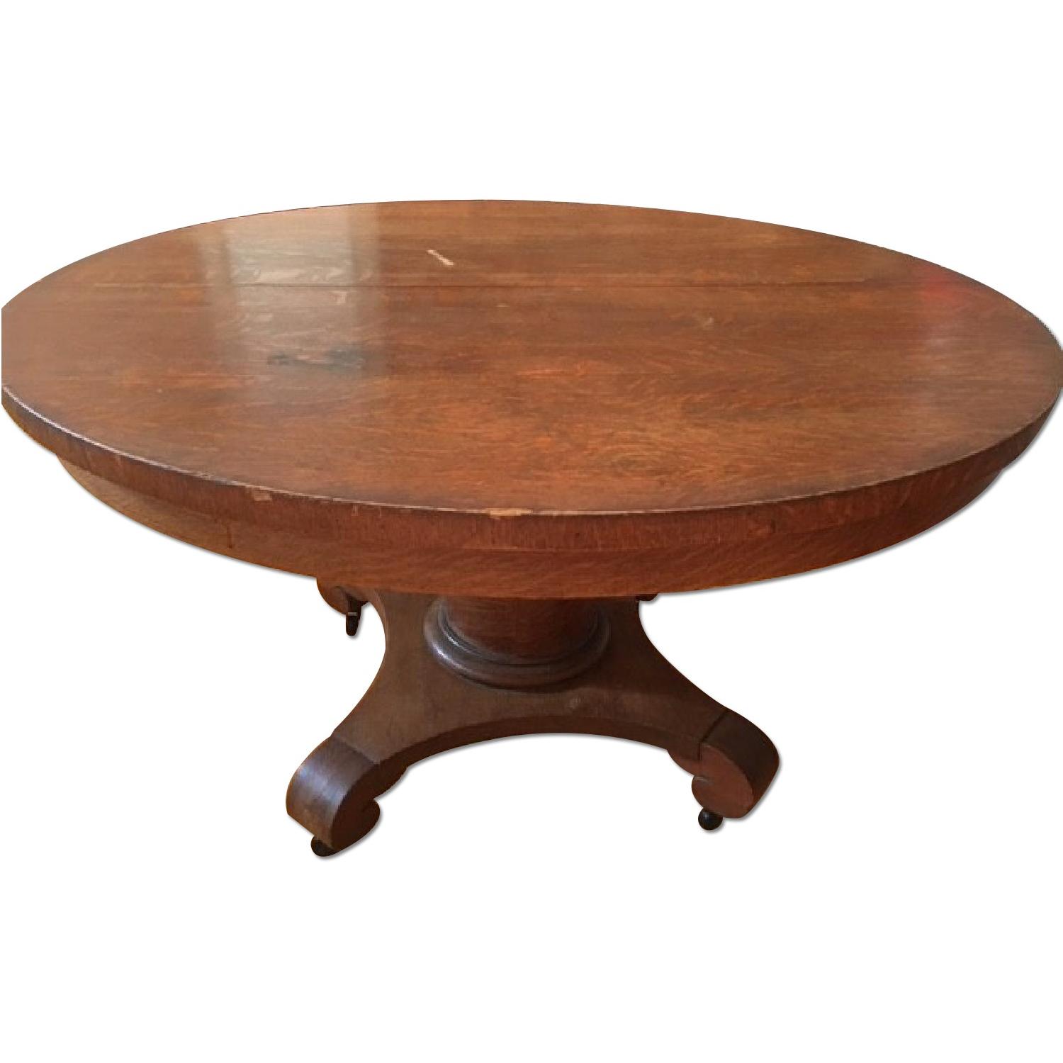 Antique Tiger Oak Pedestal Table - image-0