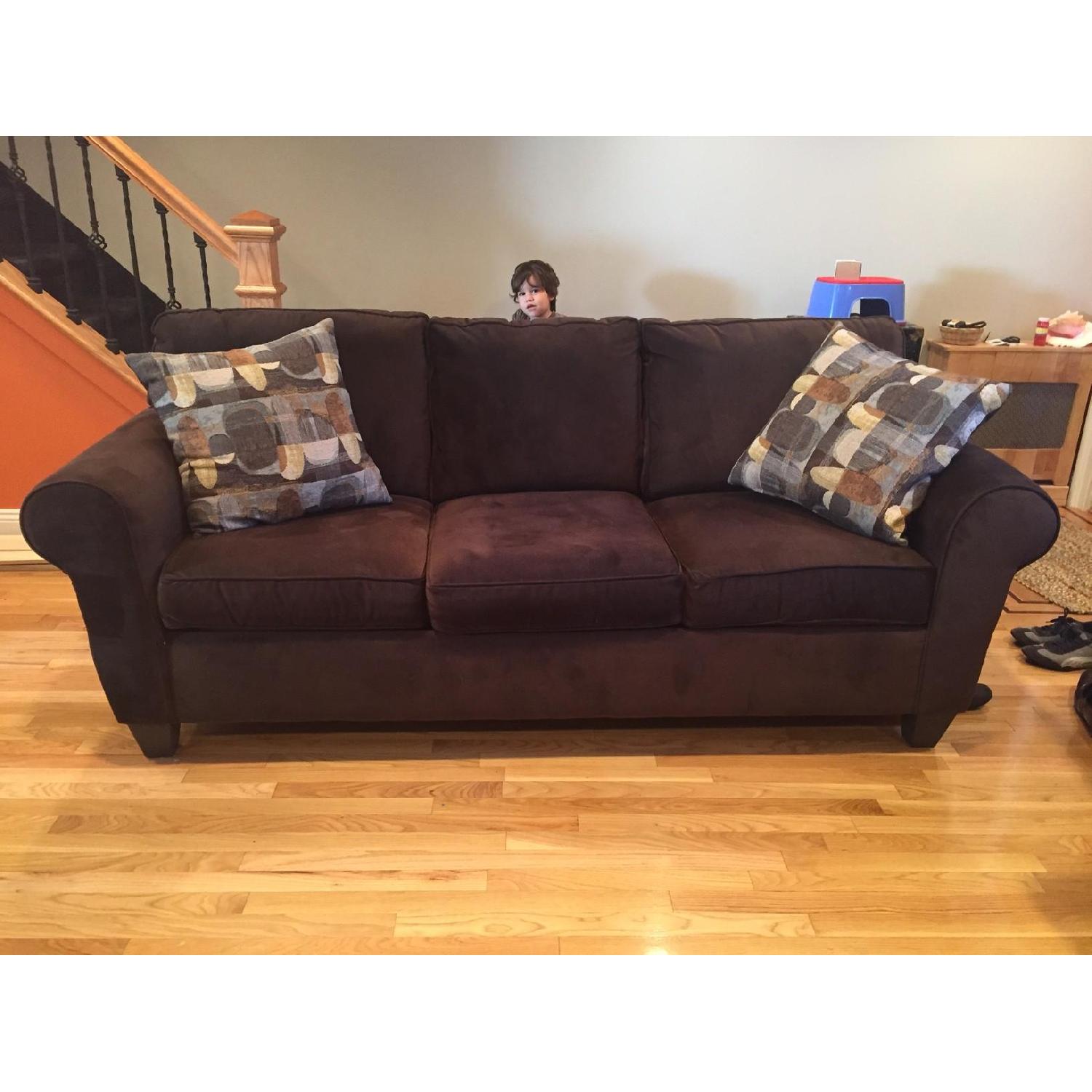 Raymour & Flanigan Brennan Chocolate Corduroy Sofa + Chair - image-1