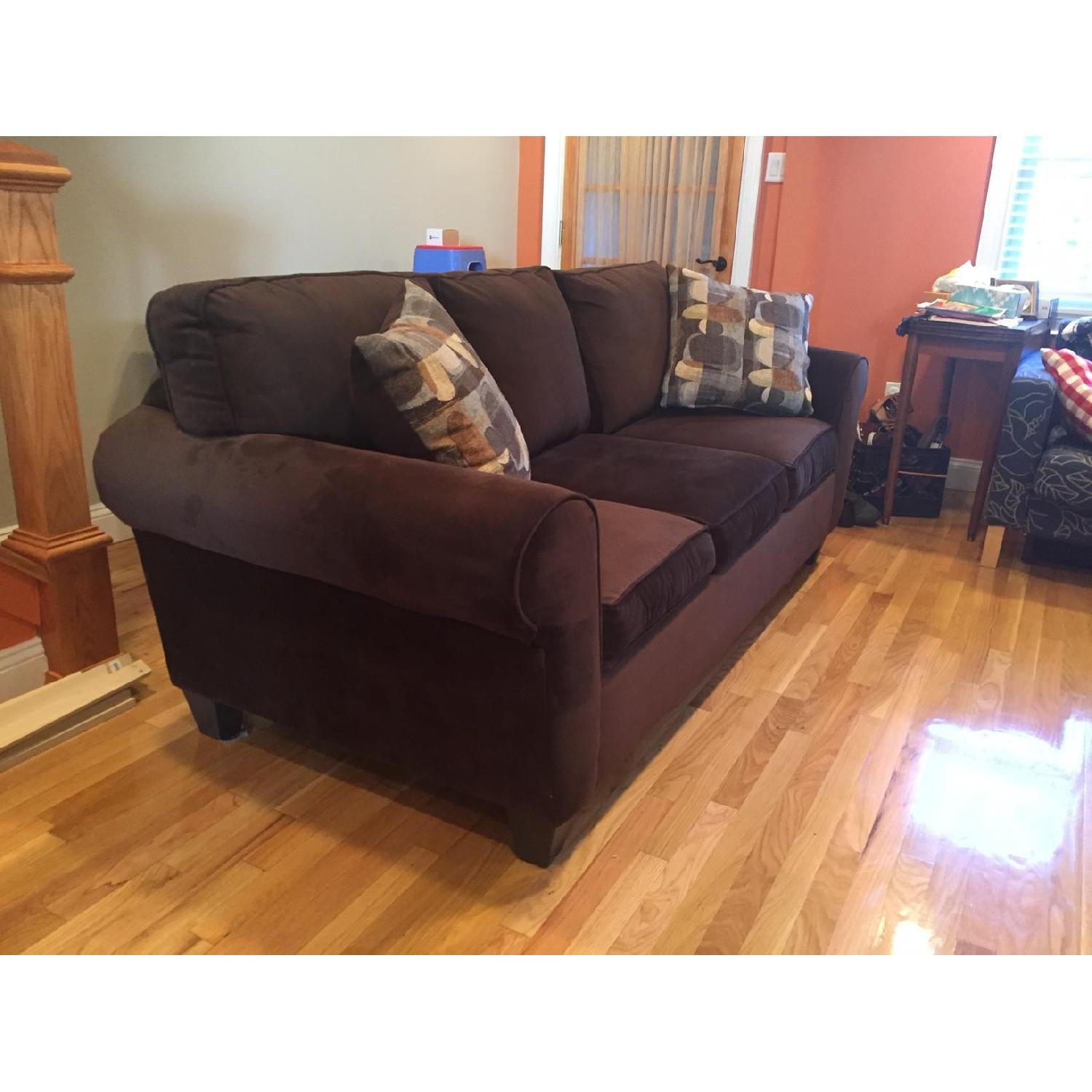 Raymour & Flanigan Brennan Chocolate Corduroy Sofa + Chair - image-2