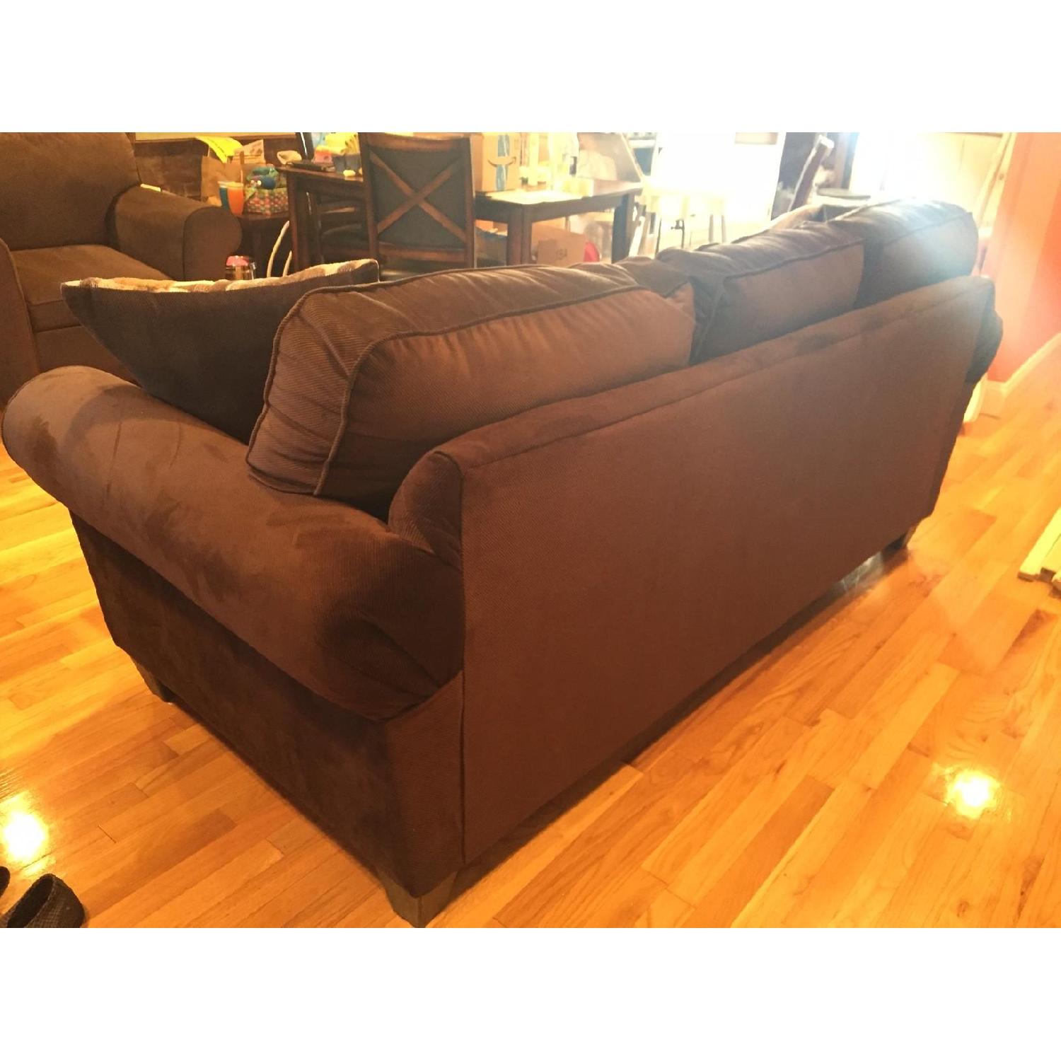 Raymour & Flanigan Brennan Chocolate Corduroy Sofa + Chair - image-3