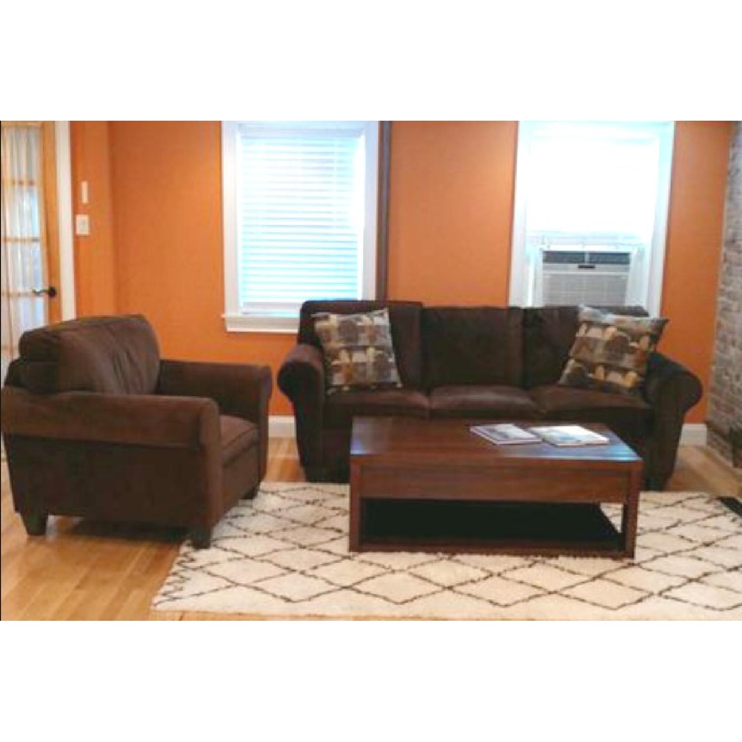 Raymour & Flanigan Brennan Chocolate Corduroy Sofa + Chair - image-6