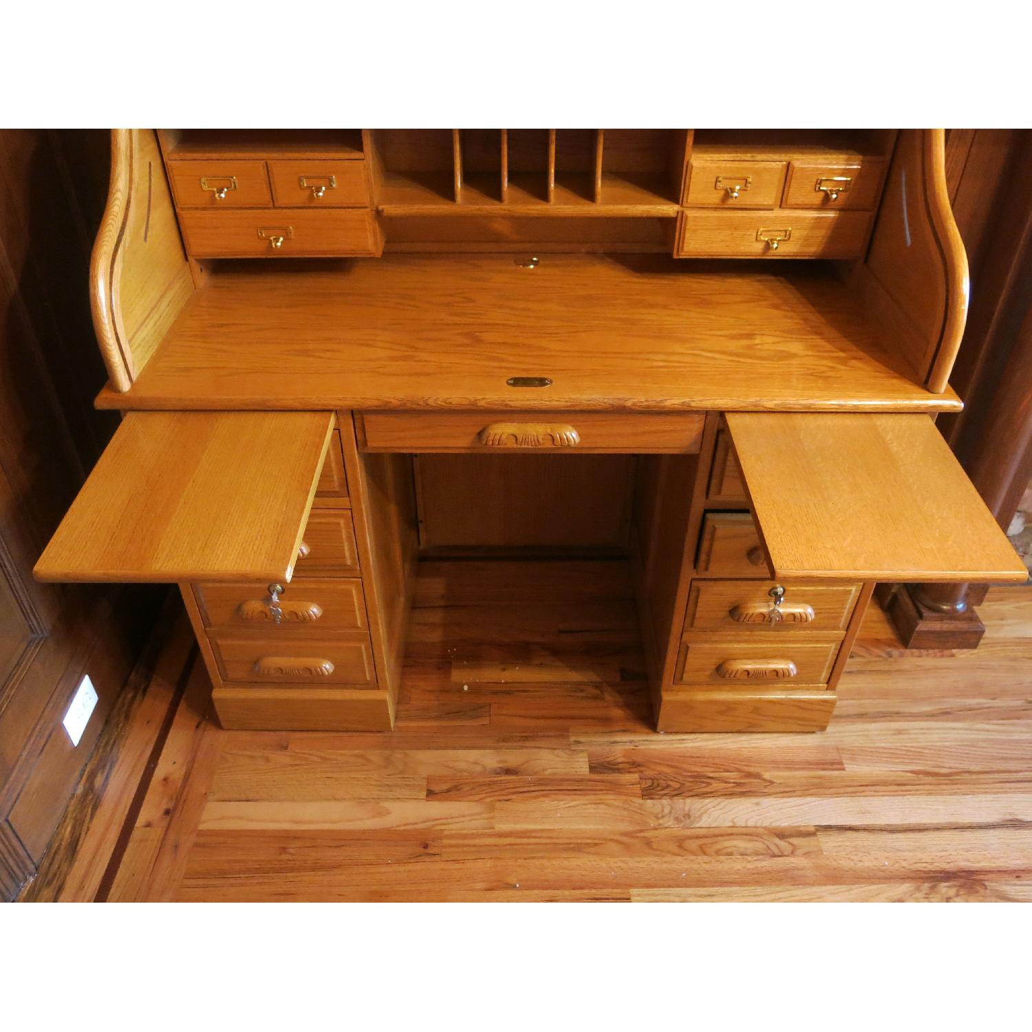 Gothic Cabinet Craft Oak Roll Top Desk - image-9