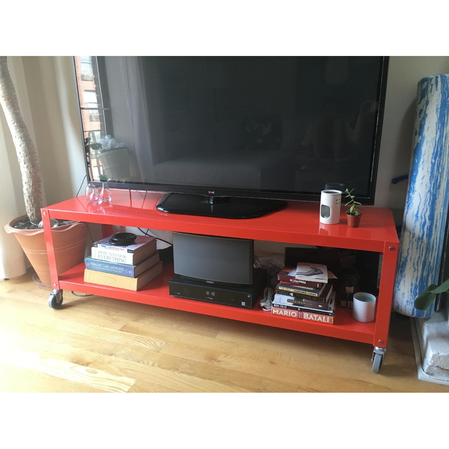 Cb2 Bright Orange Rolling TV Stand/Coffee Table AptDeco