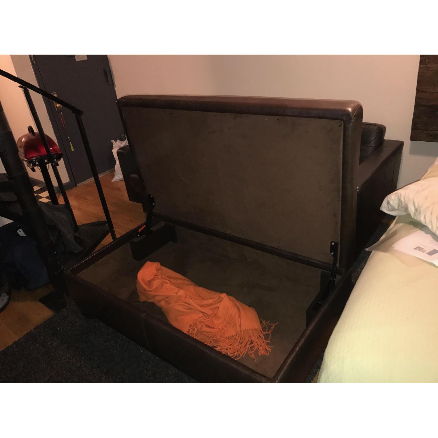 Large Brown Leather Storage Ottoman - image-2