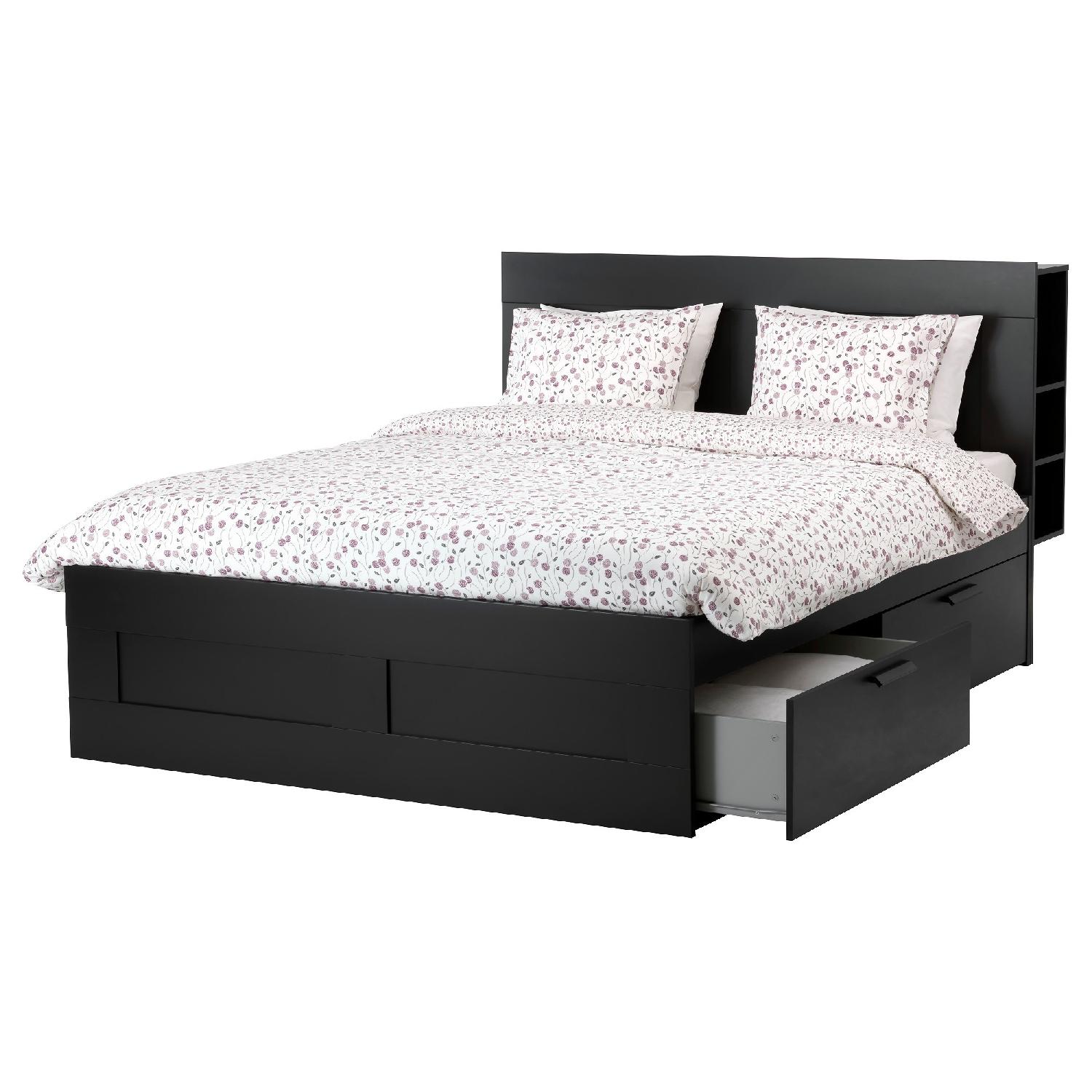Ikea Brimnes Full Bed Frame w/ Storage Headboard & 4 Drawers AptDeco
