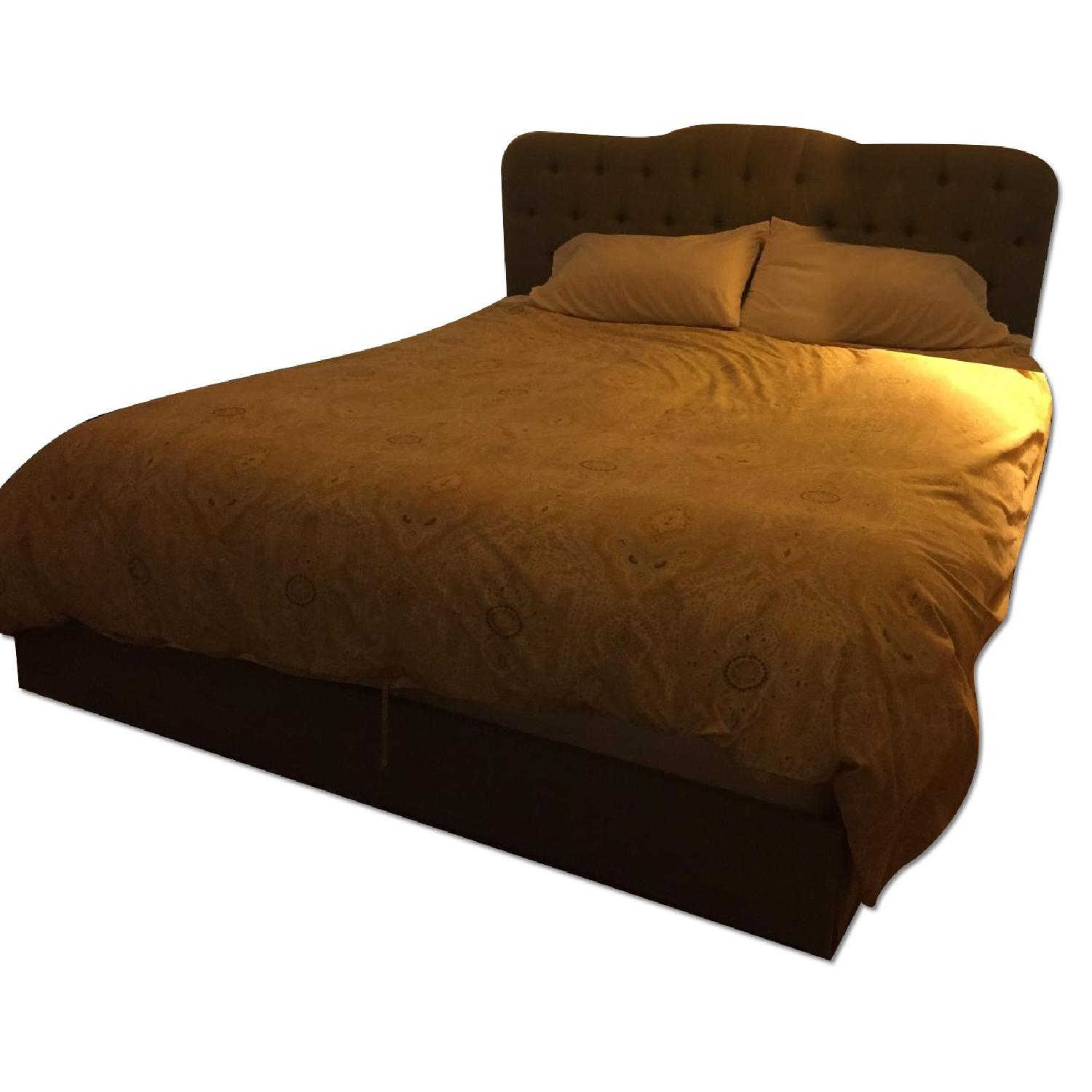 Gilt King Size Bed Frame w/ Grey Linen Headboard - image-3