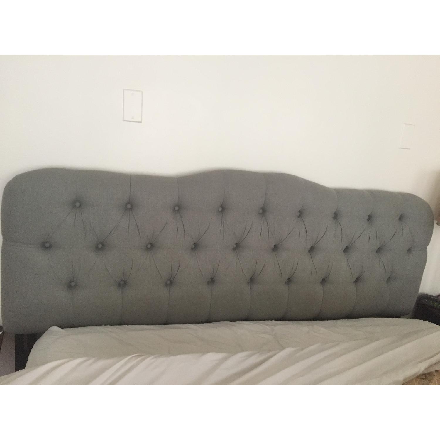 Gilt King Size Bed Frame w/ Grey Linen Headboard - image-5