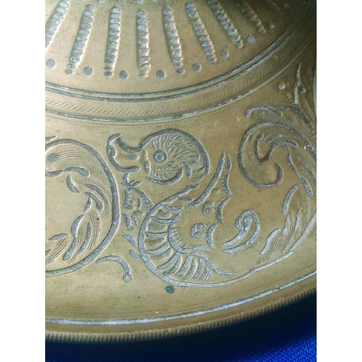 Antique Engraved Brass Tall Desk/Table Lamp - image-3