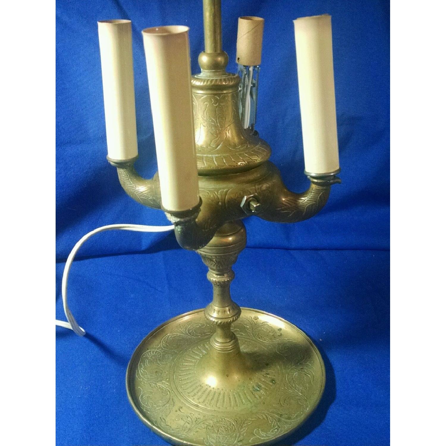 Antique Engraved Brass Tall Desk/Table Lamp - image-4