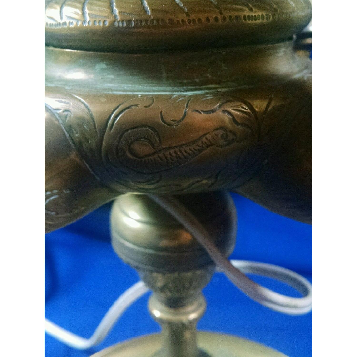 Antique Engraved Brass Tall Desk/Table Lamp - image-6