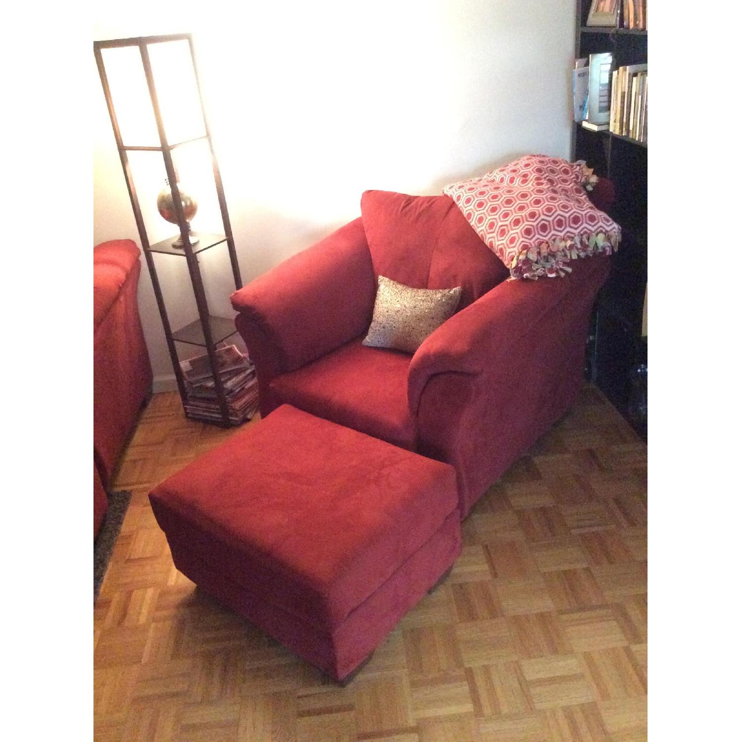Ashley's Red Microfiber Sectional Sofa + Chair & Ottoman - image-1