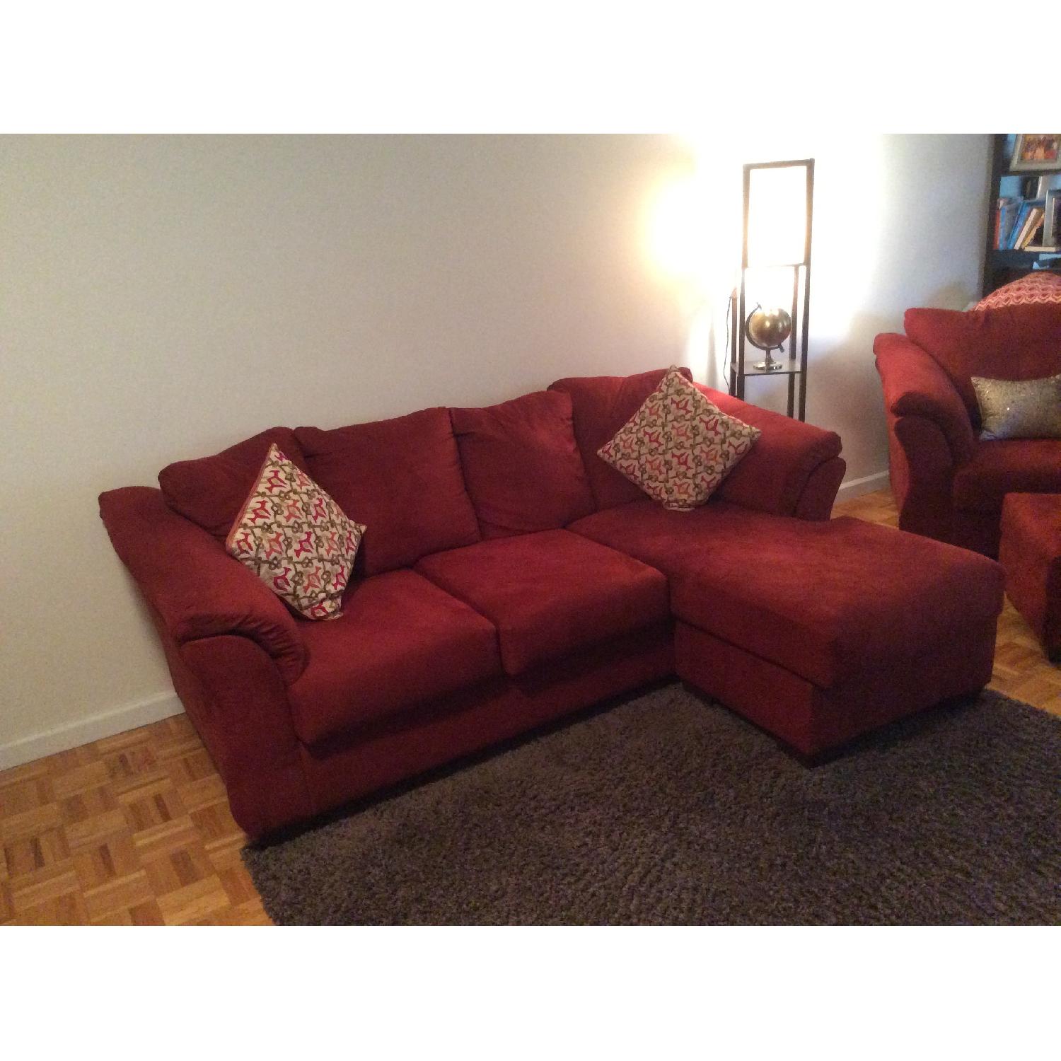 Ashley's Red Microfiber Sectional Sofa + Chair & Ottoman - image-3
