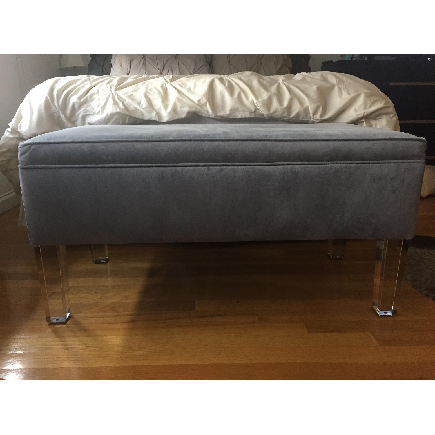 Grey Velvet Storage Bench w/ Lucite Legs AptDeco