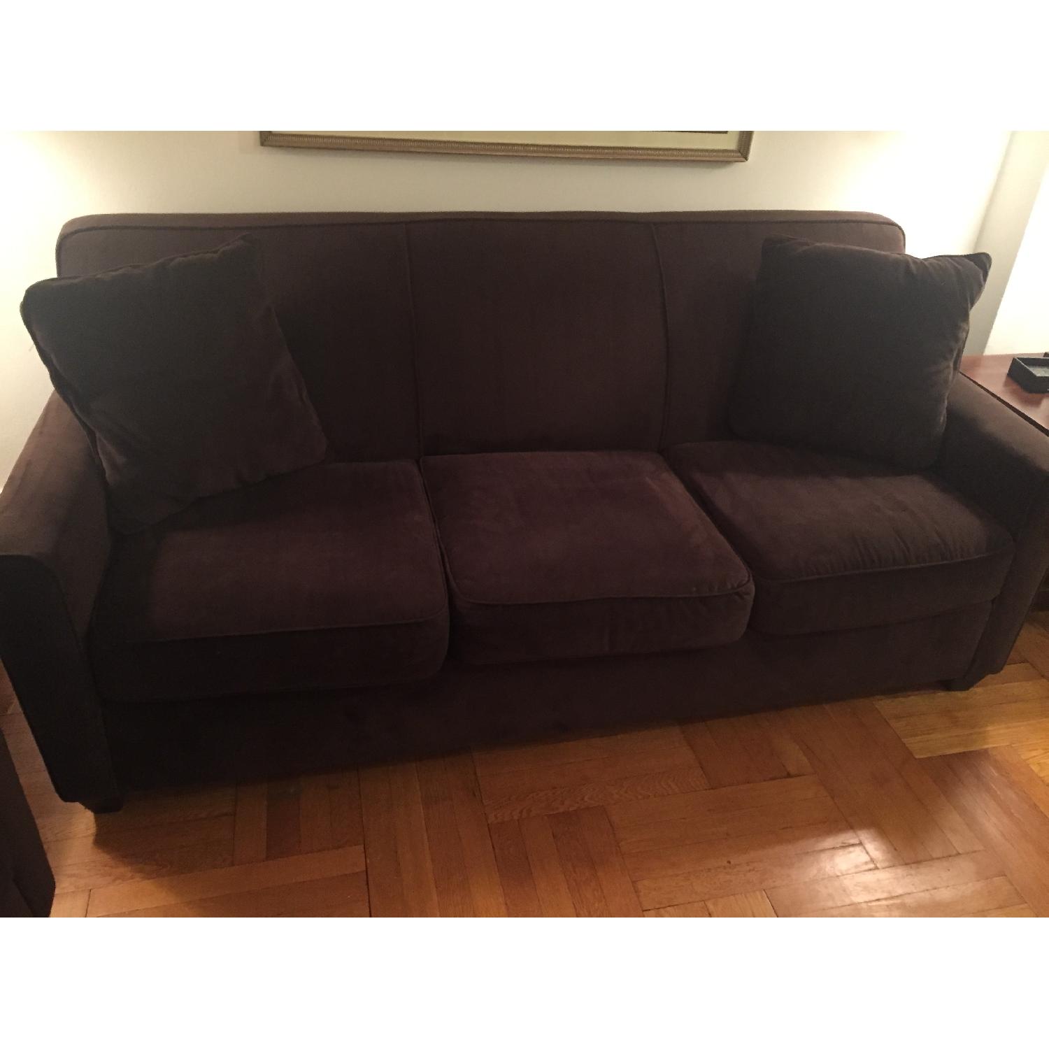 Raymour & Flanigan Brown Microfiber Couch - image-1