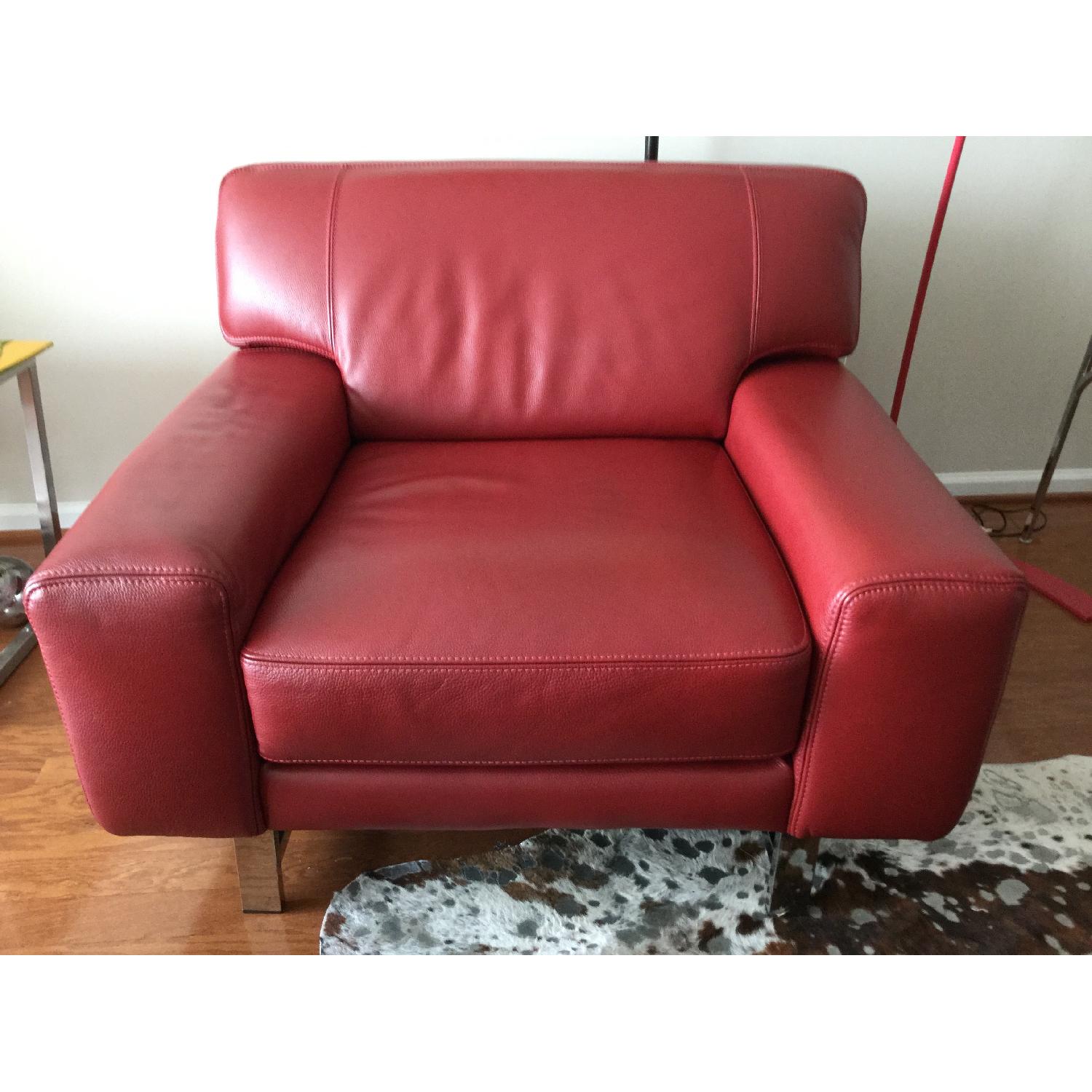 Bloomingdale's Red Leather Oversized Armchair - image-1