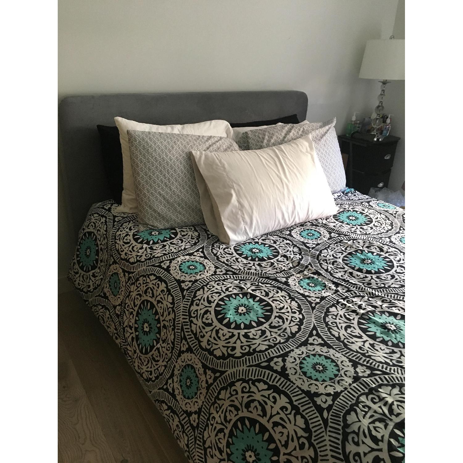 Gray Upholstered Platform Bed - image-1